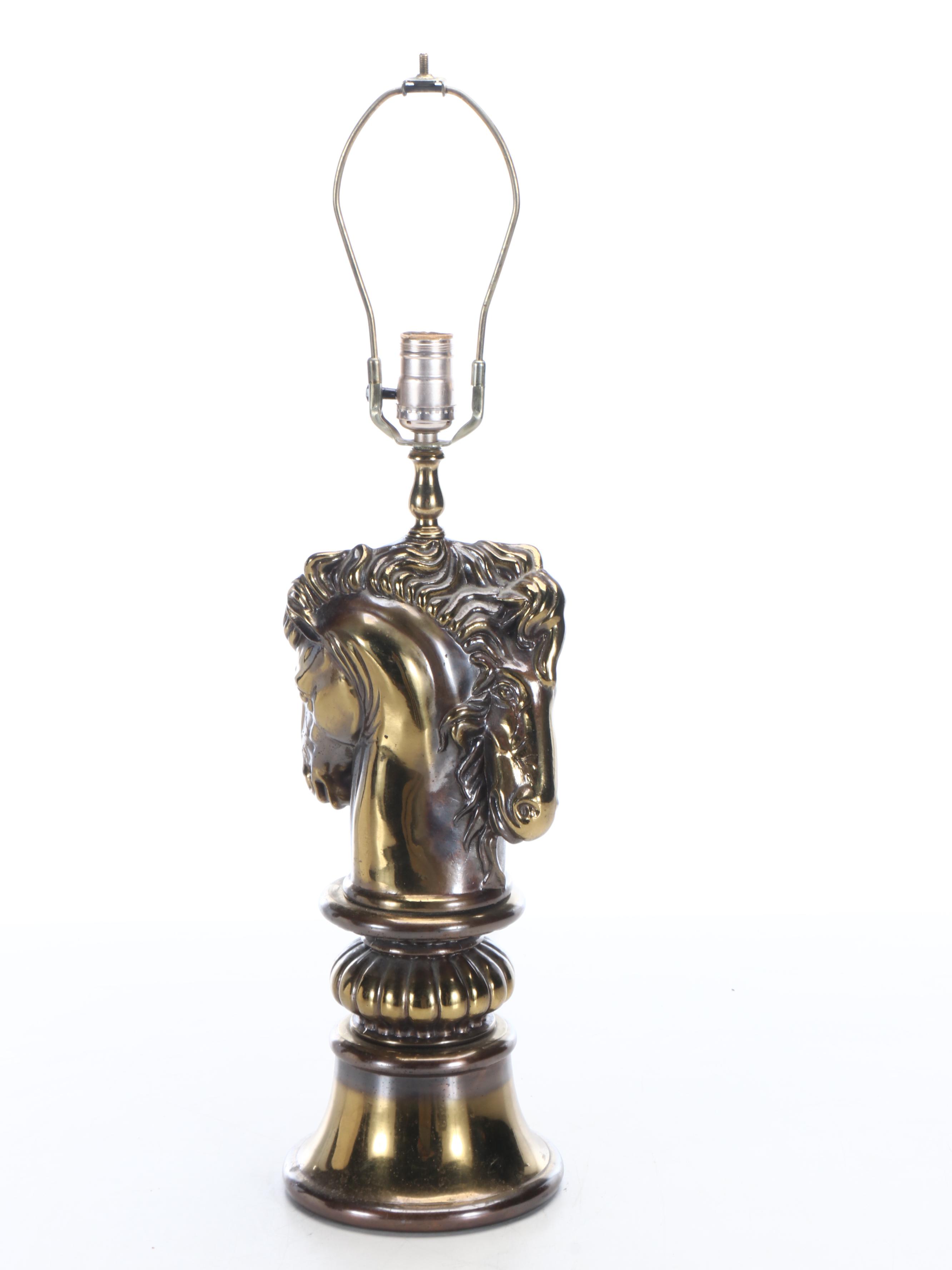Brass Double Horse Head Form Table Lamp
