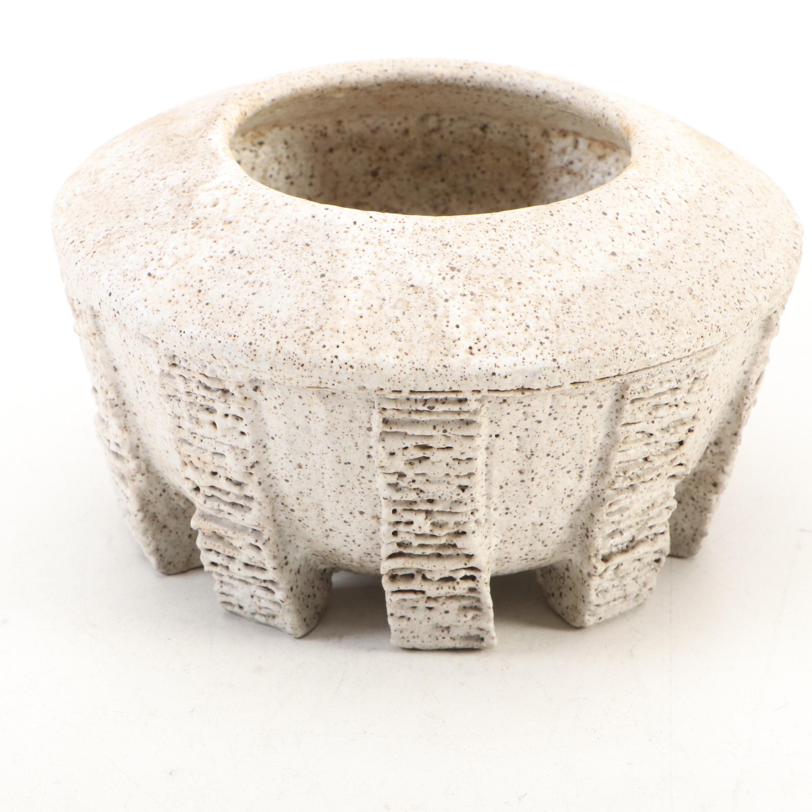 Handcrafted Studio Art Pottery Stoneware Vessels and Cutout Candle Holder