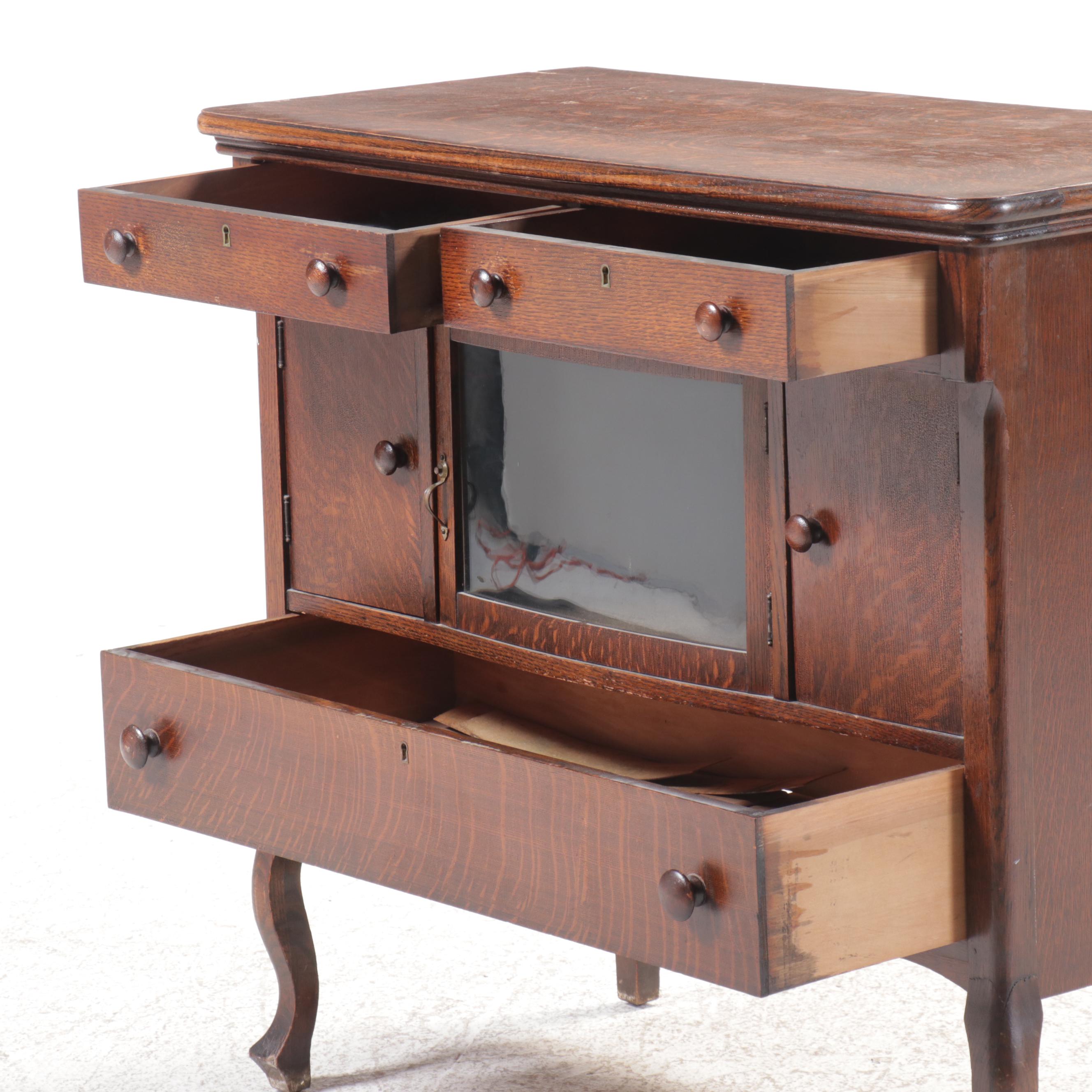 American Empire Style Tiger Oak Sideboard, Late 19th/Early 20th Century
