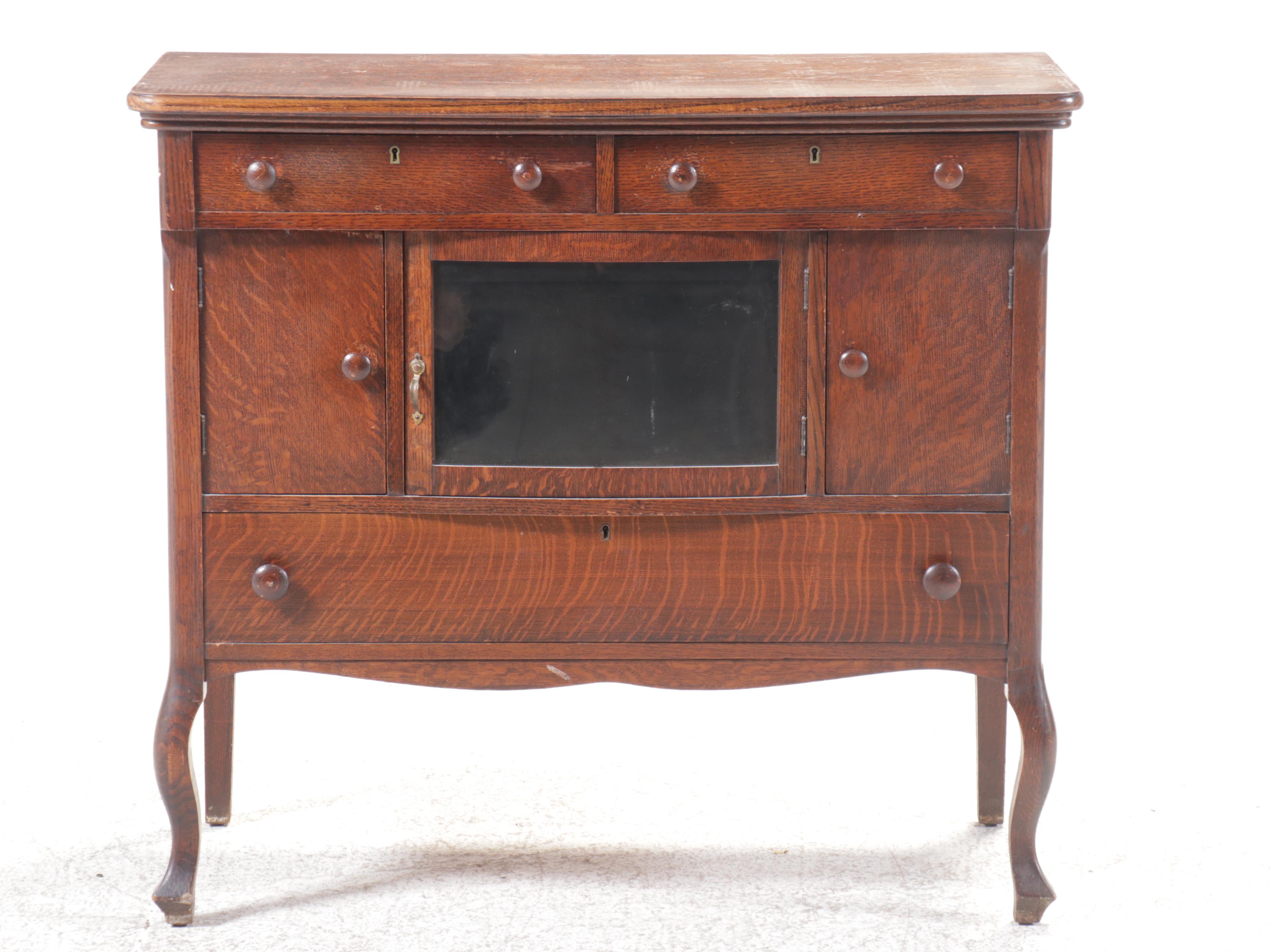 American Empire Style Tiger Oak Sideboard, Late 19th/Early 20th Century