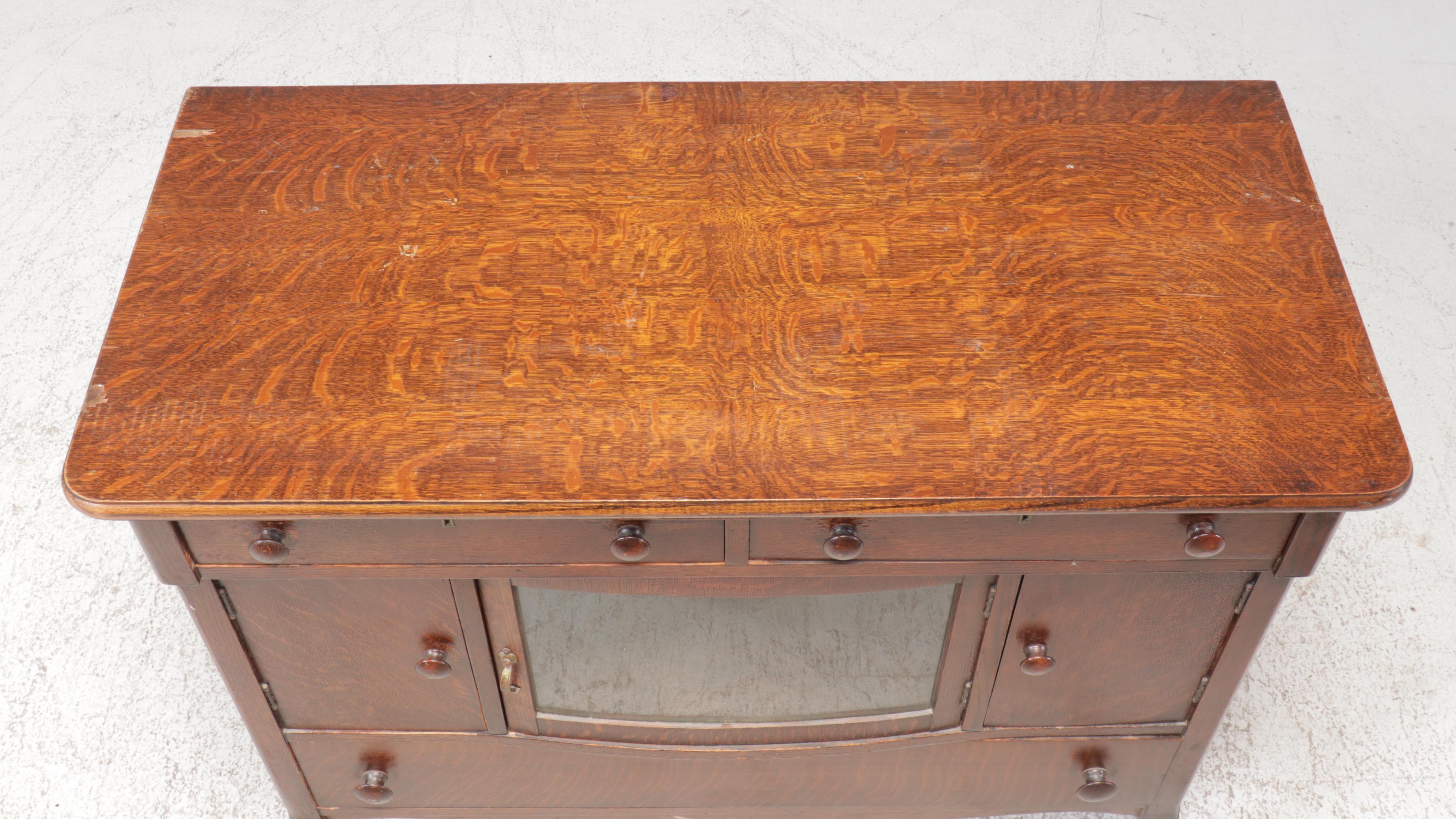 American Empire Style Tiger Oak Sideboard, Late 19th/Early 20th Century