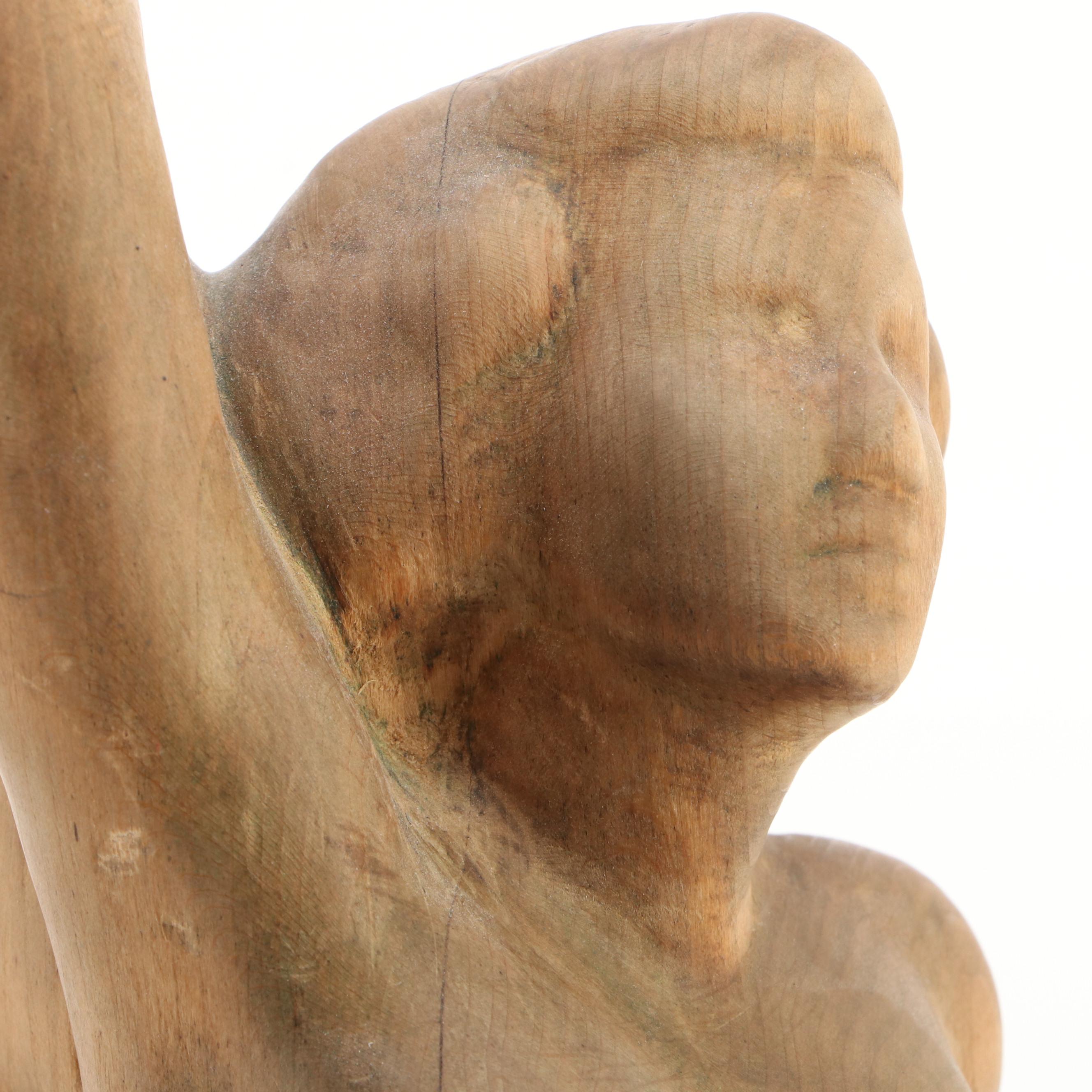 Nude Woman Covered in Drapery Carved Wood Sculpture