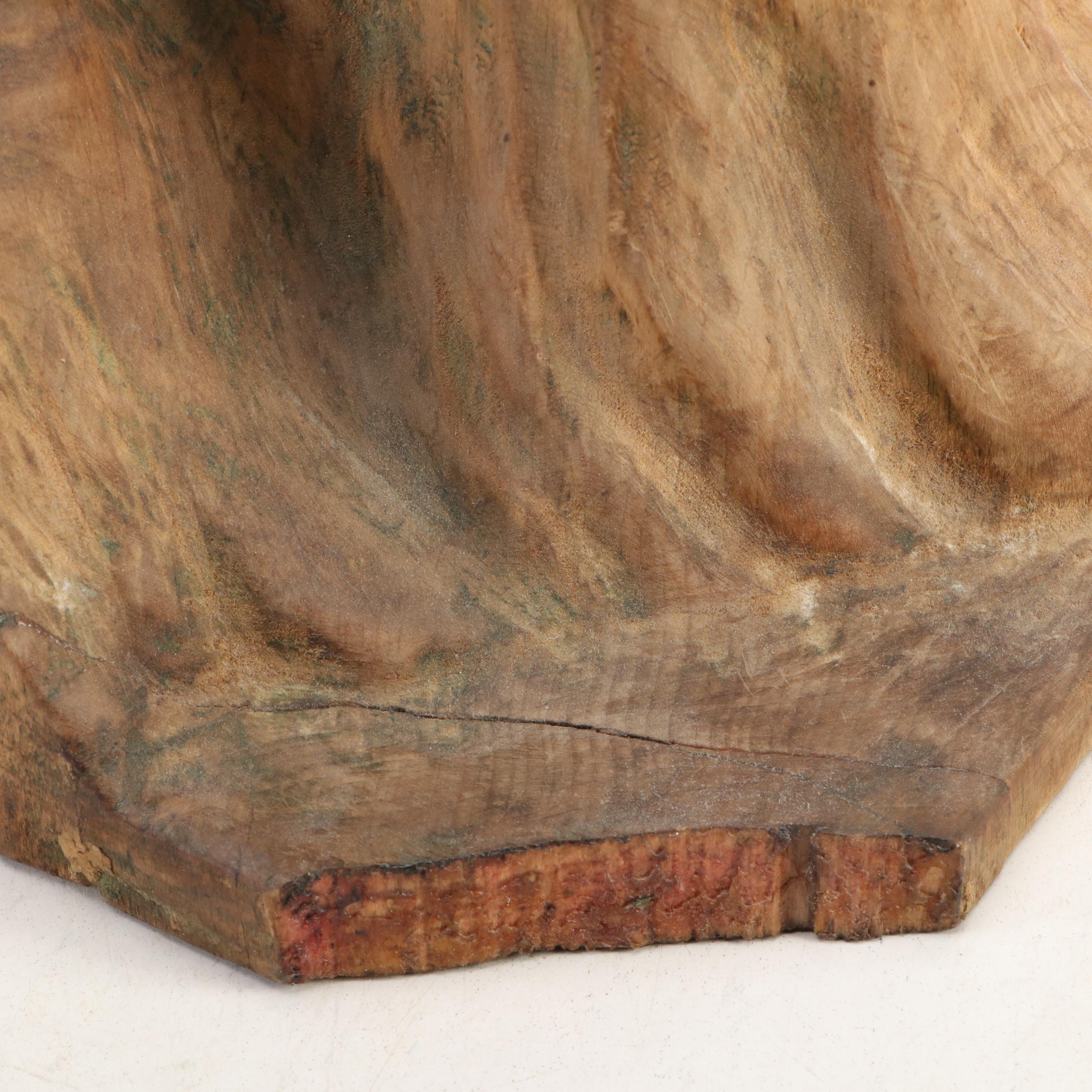 Nude Woman Covered in Drapery Carved Wood Sculpture