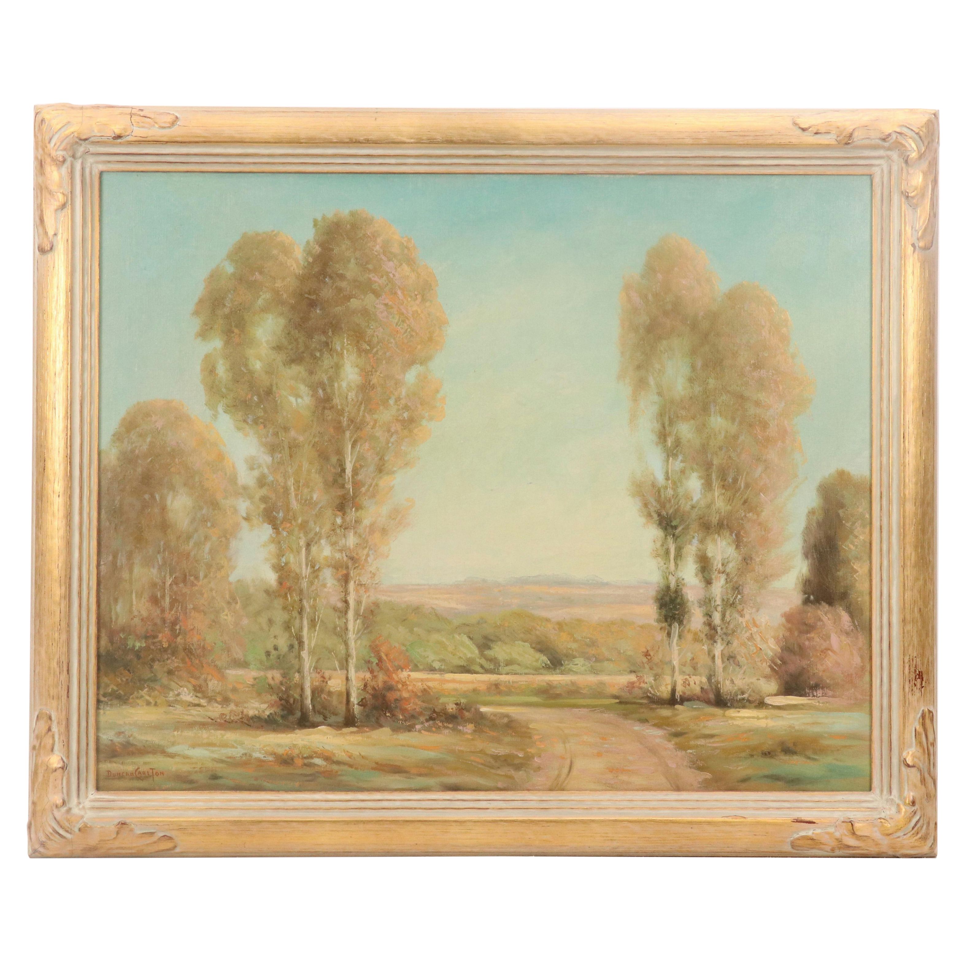 Duncan Carlton Landscape Oil Painting with Roadside View, Late 20th Century