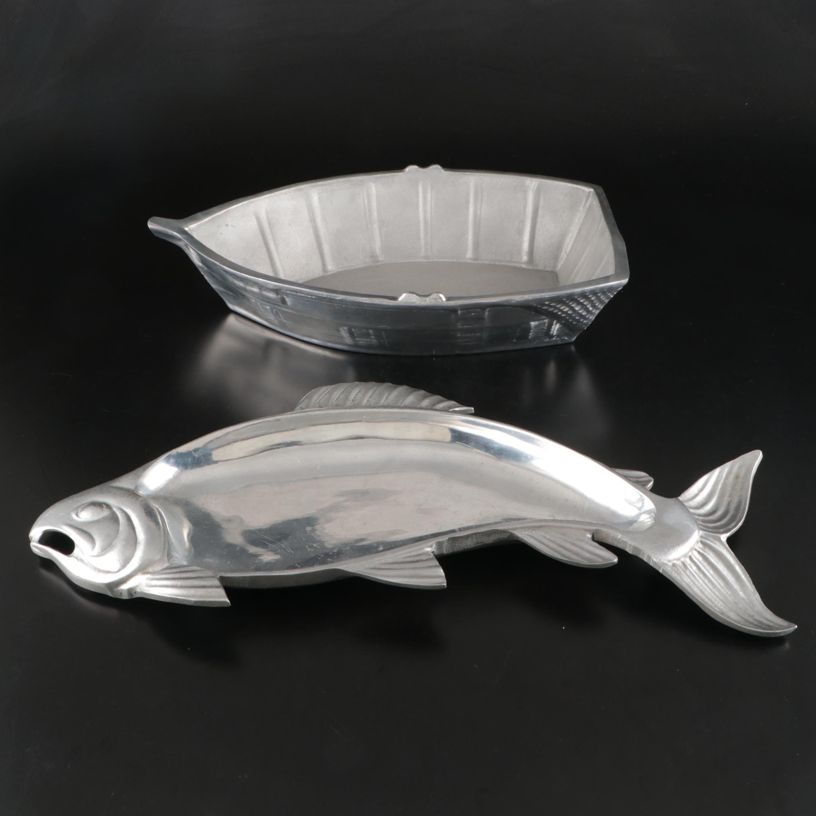Pewtarex Pewter Fish Platter with Boat Serving Bowl