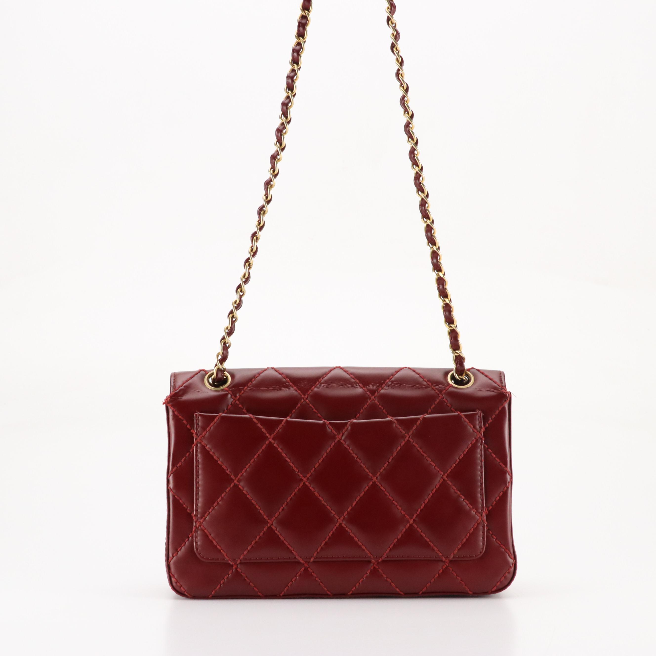 Chanel CC Flap Bag with Interwoven Chain Strap in Dark Red Matelassé Calfskin