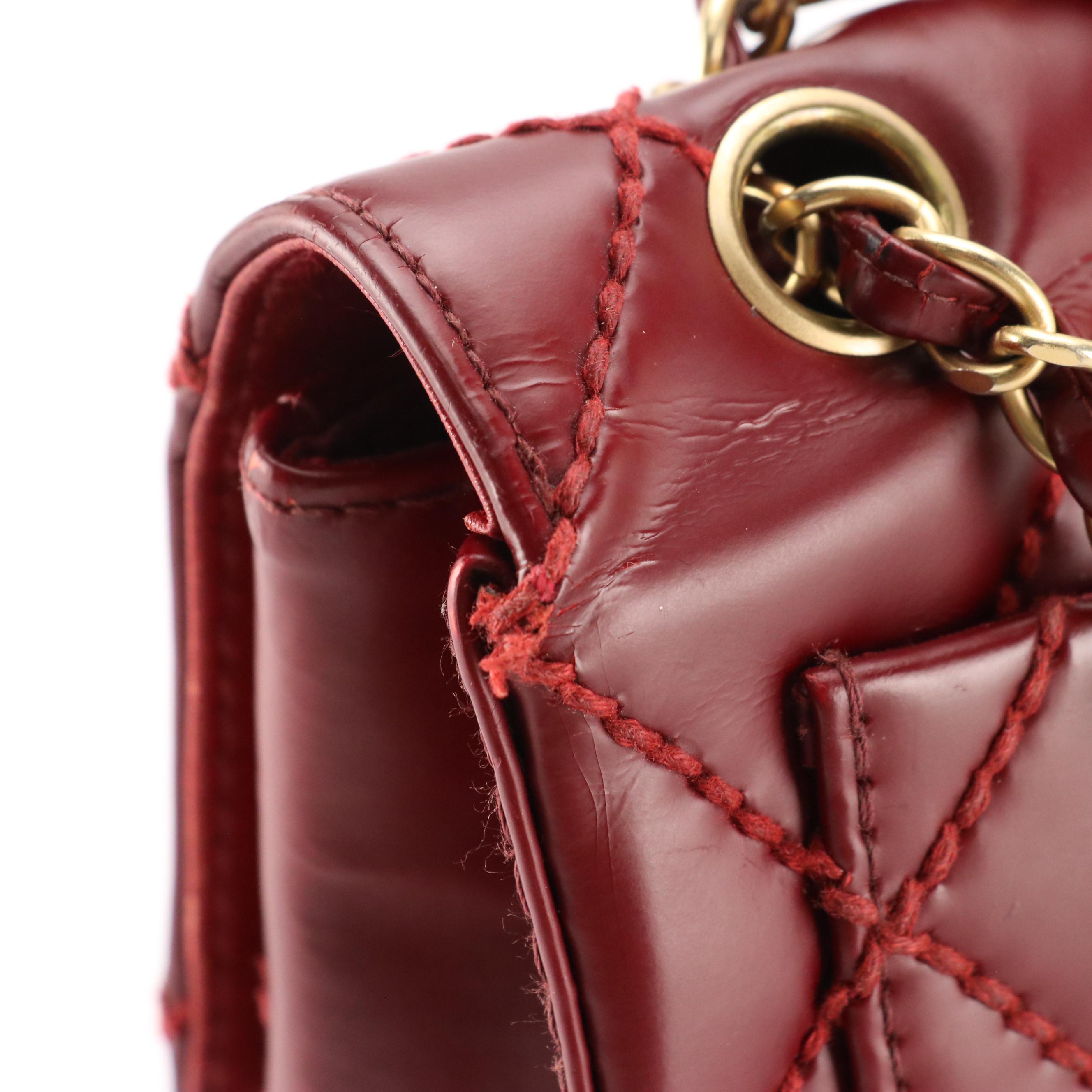 Chanel CC Flap Bag with Interwoven Chain Strap in Dark Red Matelassé Calfskin