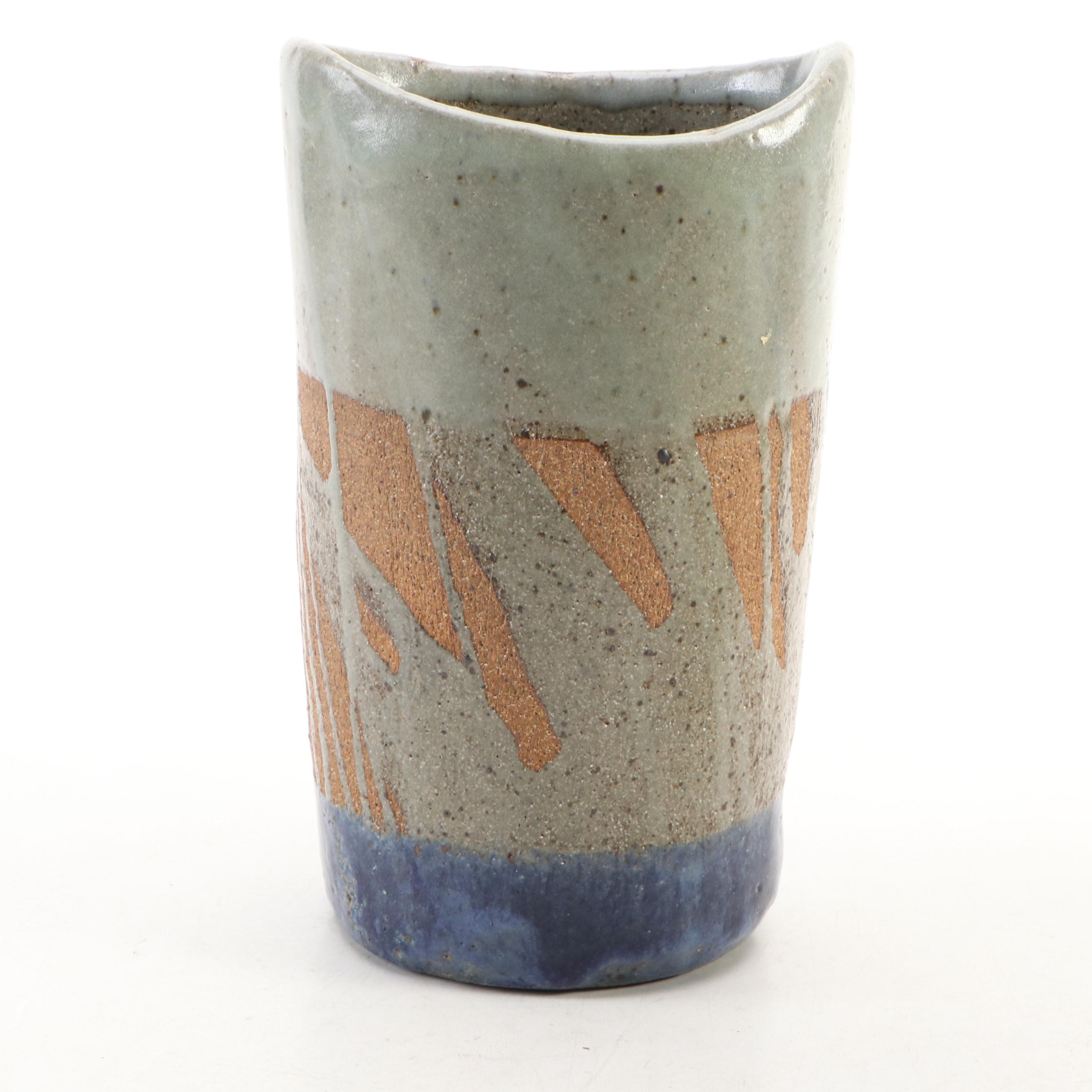 Mary S. Haber and Other Studio Art Pottery Part Glaze Stoneware Bowl with Vases