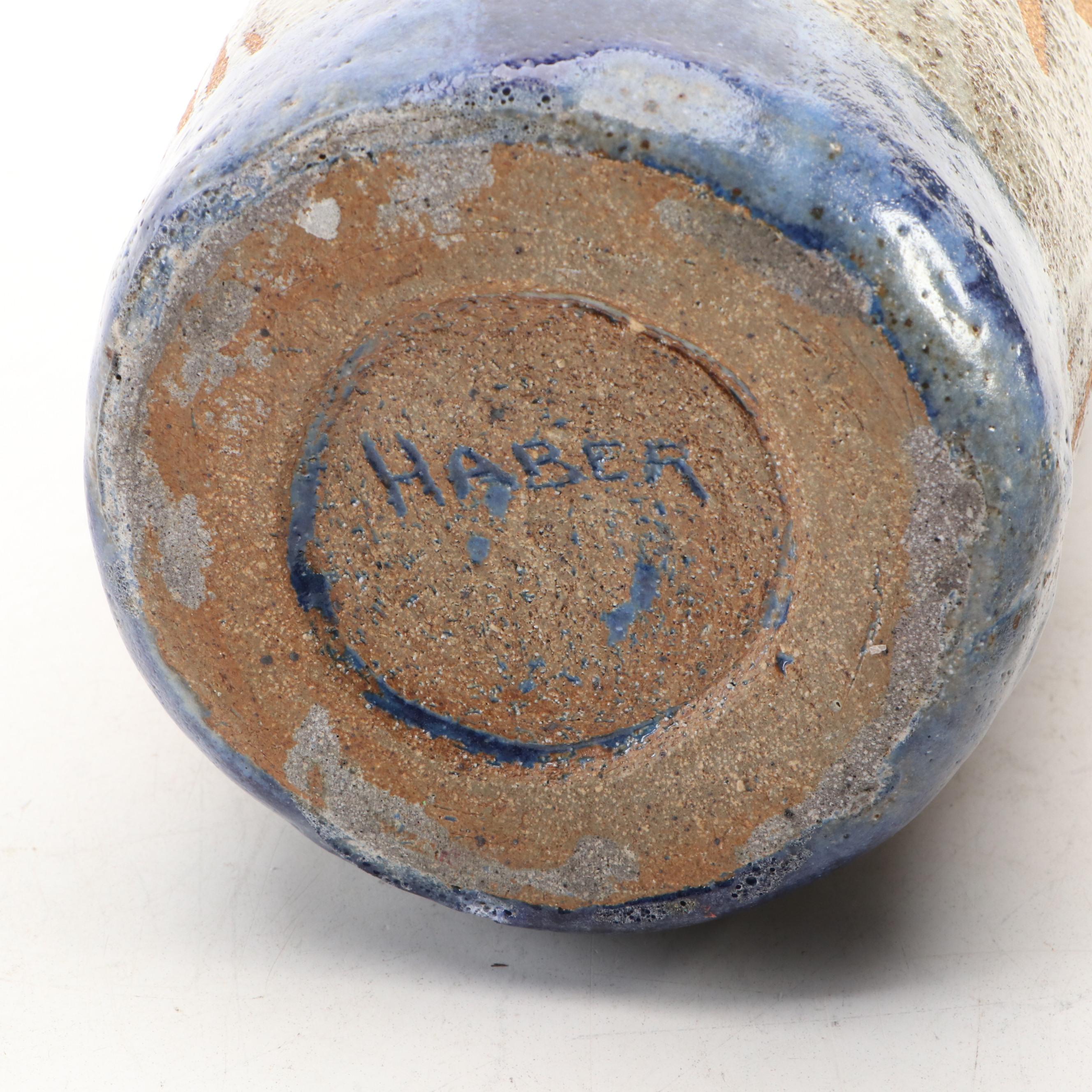 Mary S. Haber and Other Studio Art Pottery Part Glaze Stoneware Bowl with Vases