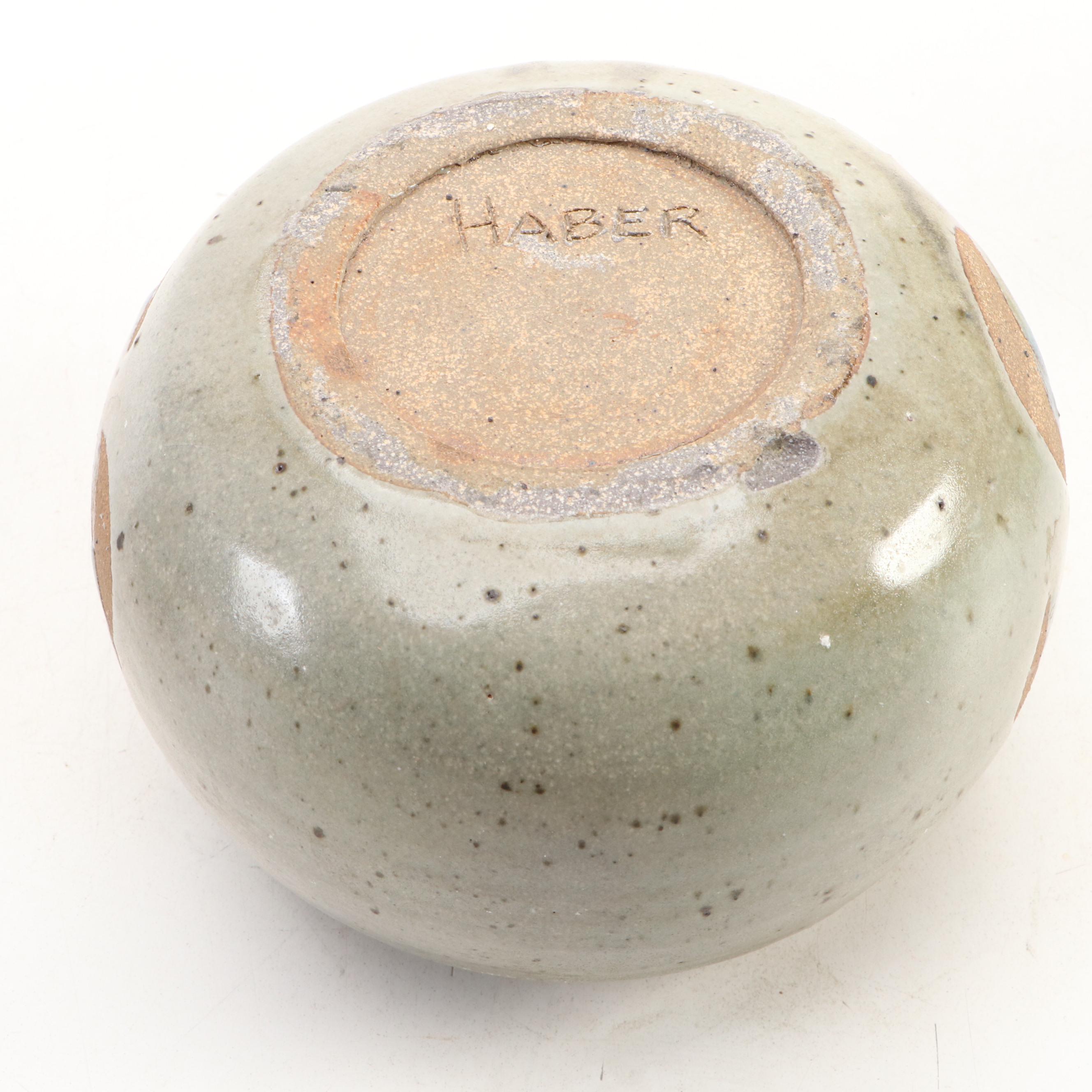 Mary S. Haber and Other Studio Art Pottery Part Glaze Stoneware Bowl with Vases