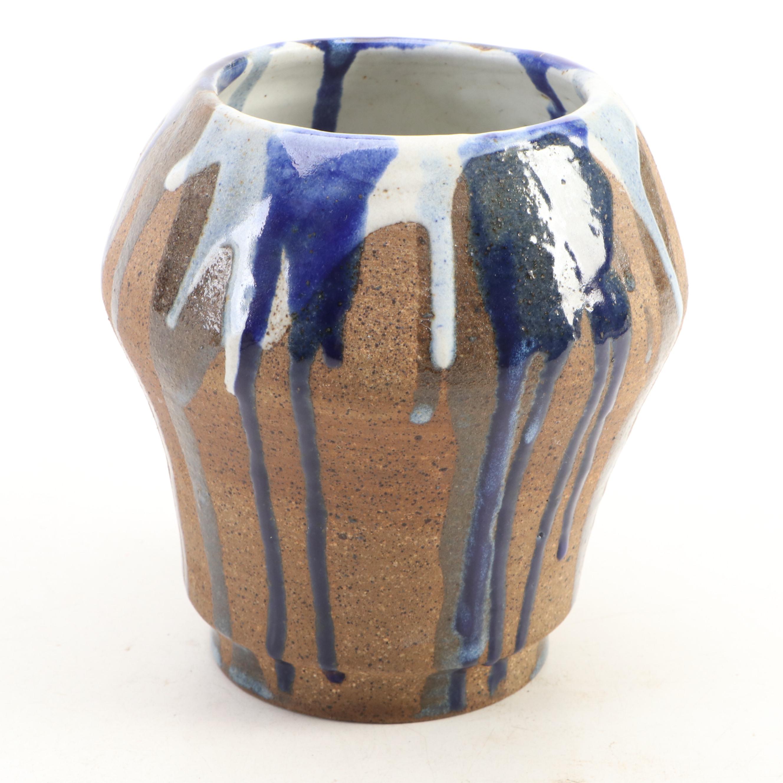 Mary S. Haber and Other Studio Art Pottery Part Glaze Stoneware Bowl with Vases