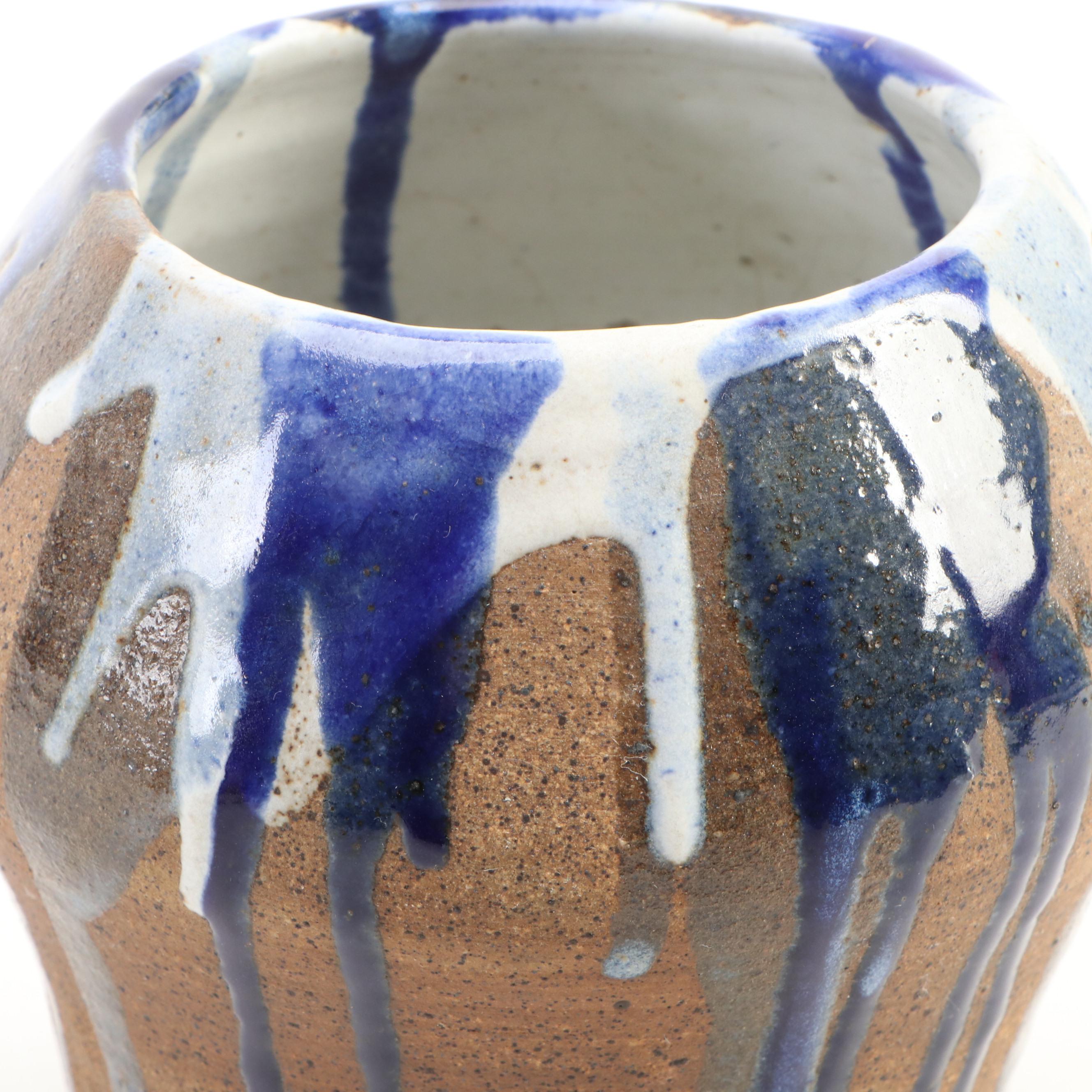 Mary S. Haber and Other Studio Art Pottery Part Glaze Stoneware Bowl with Vases