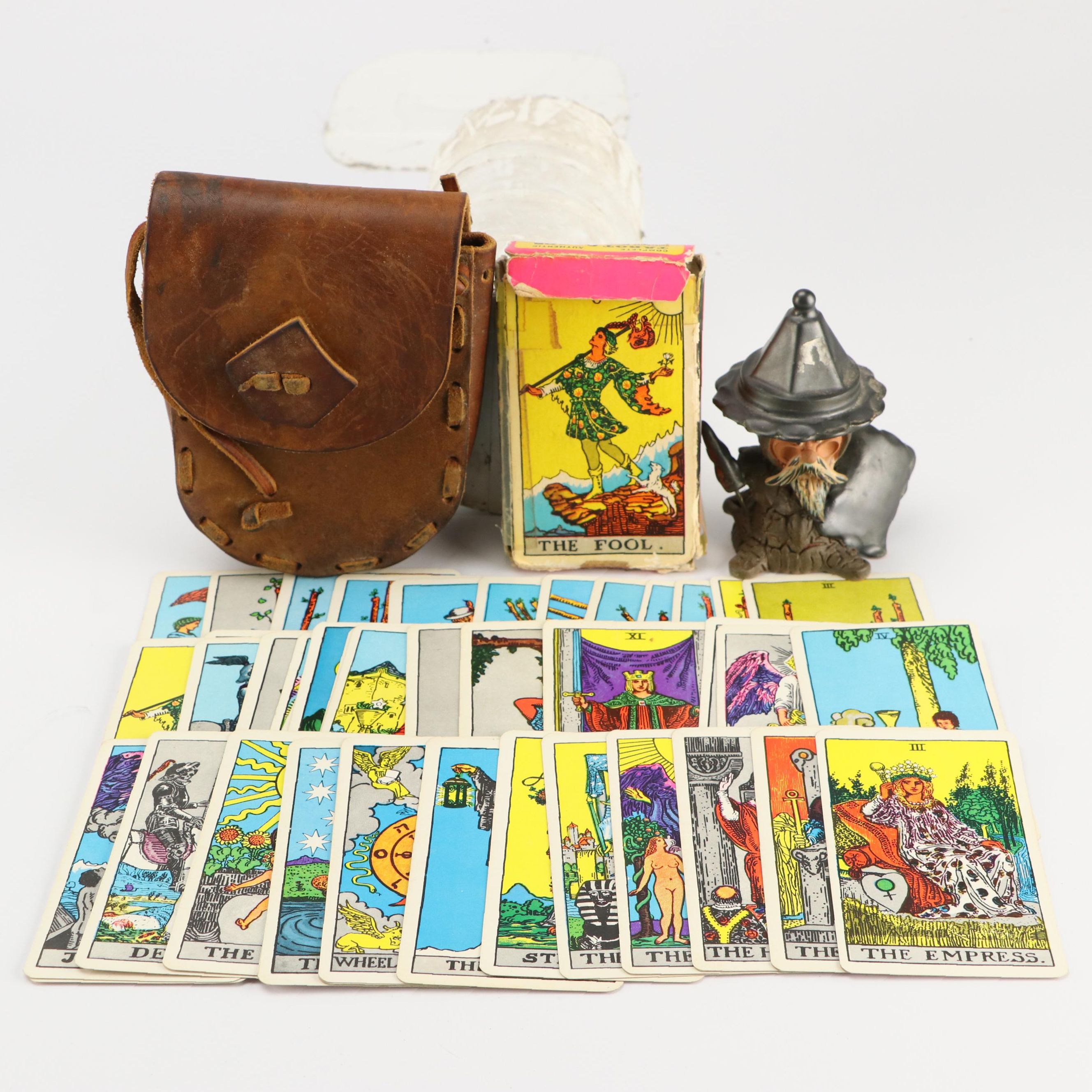 Italian Bravi Ceramic Spearman with Pamela Coleman Smith Rider-Waite Tarot Deck