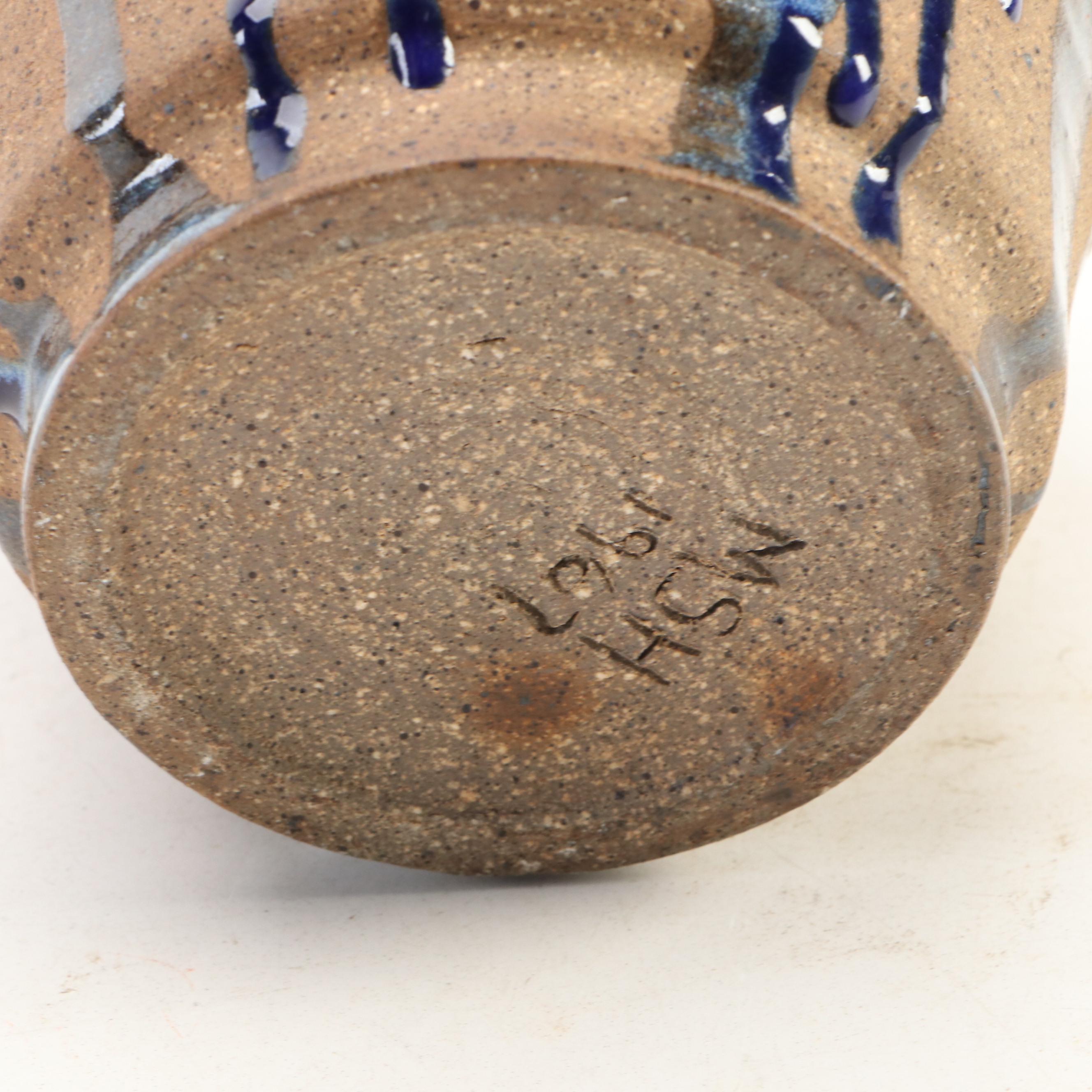 Mary S. Haber and Other Studio Art Pottery Part Glaze Stoneware Bowl with Vases