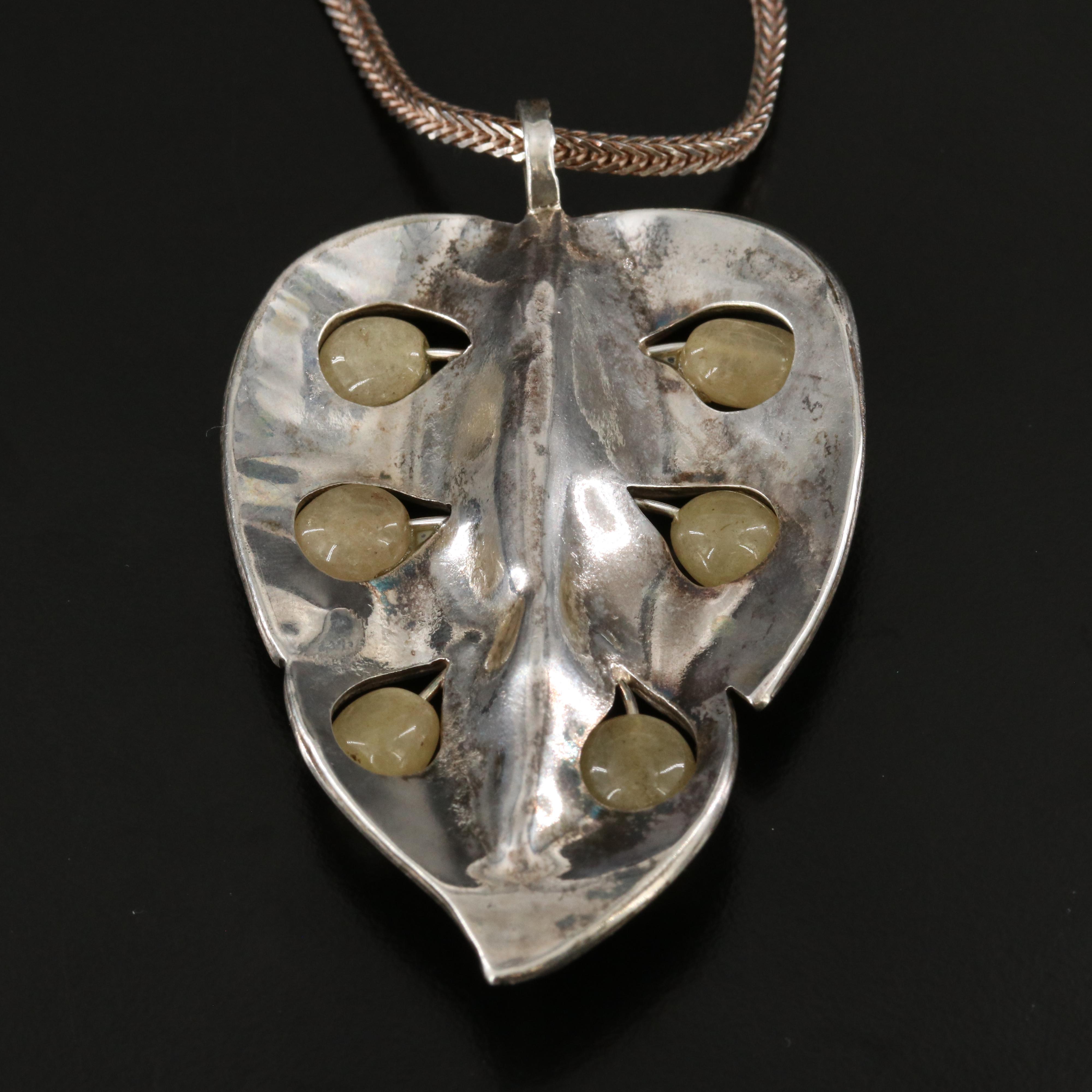 Sterling Citrine Leaf Pendant Necklace