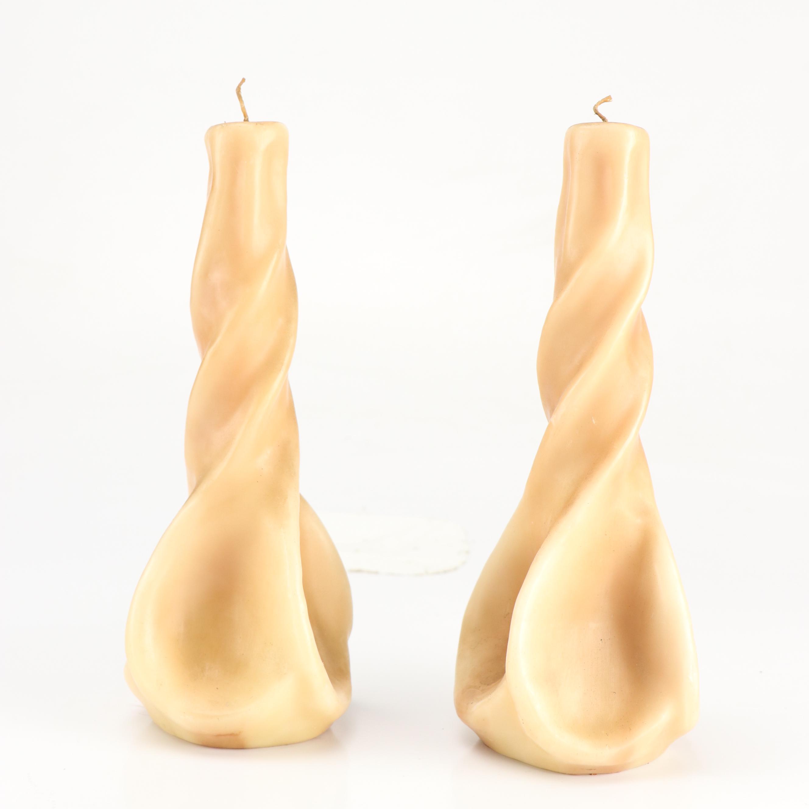 Twisted and Pillar Wax Candles with Other Wooden Candle, Late 20th Century