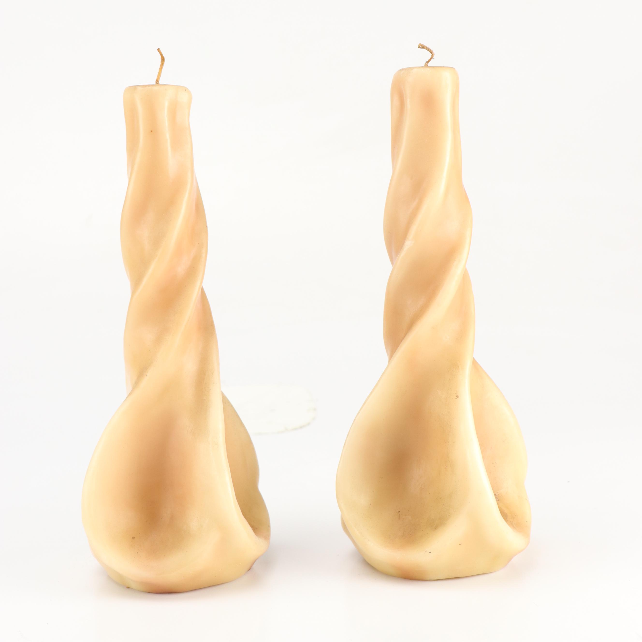 Twisted and Pillar Wax Candles with Other Wooden Candle, Late 20th Century