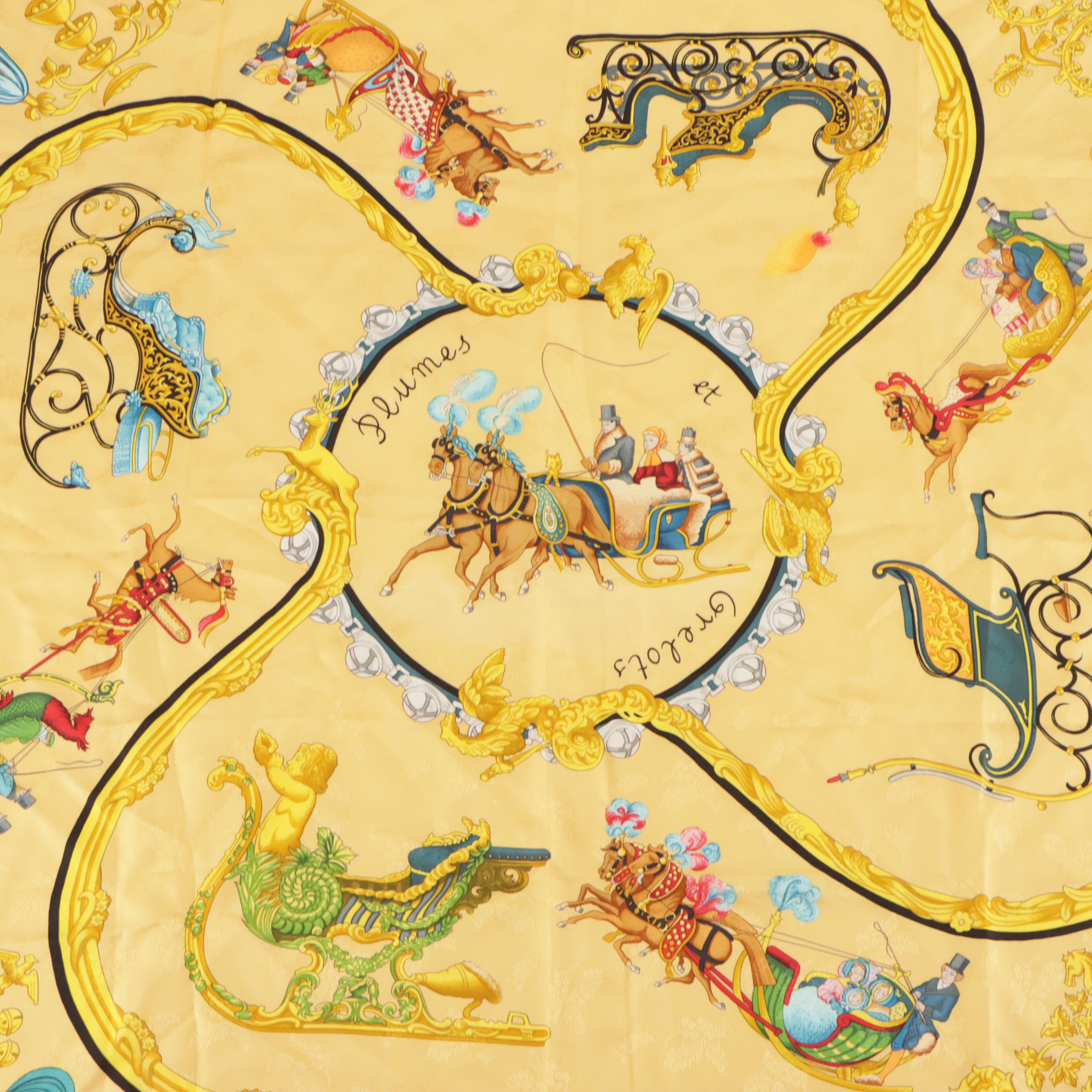 Hermès "Plumes et Grelots" Scarf 90 in Holly Silk Jacquard