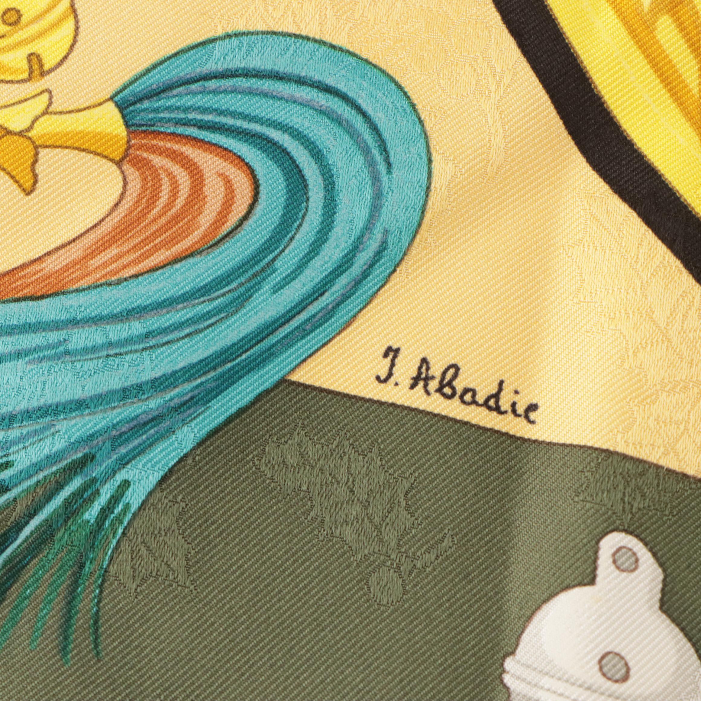 Hermès "Plumes et Grelots" Scarf 90 in Holly Silk Jacquard