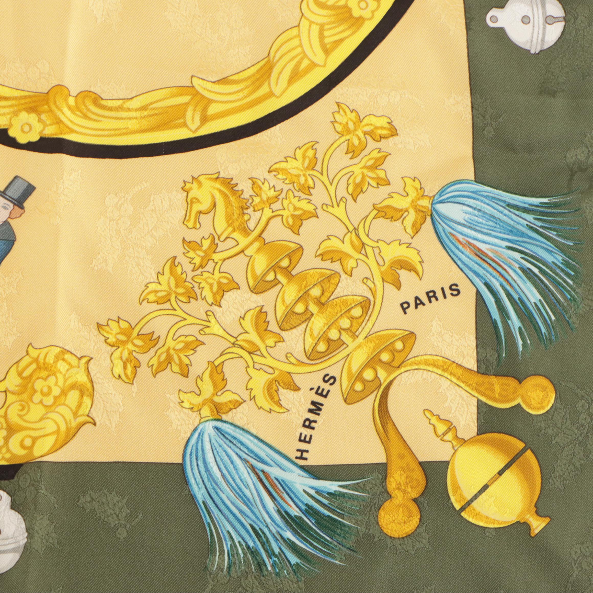 Hermès "Plumes et Grelots" Scarf 90 in Holly Silk Jacquard