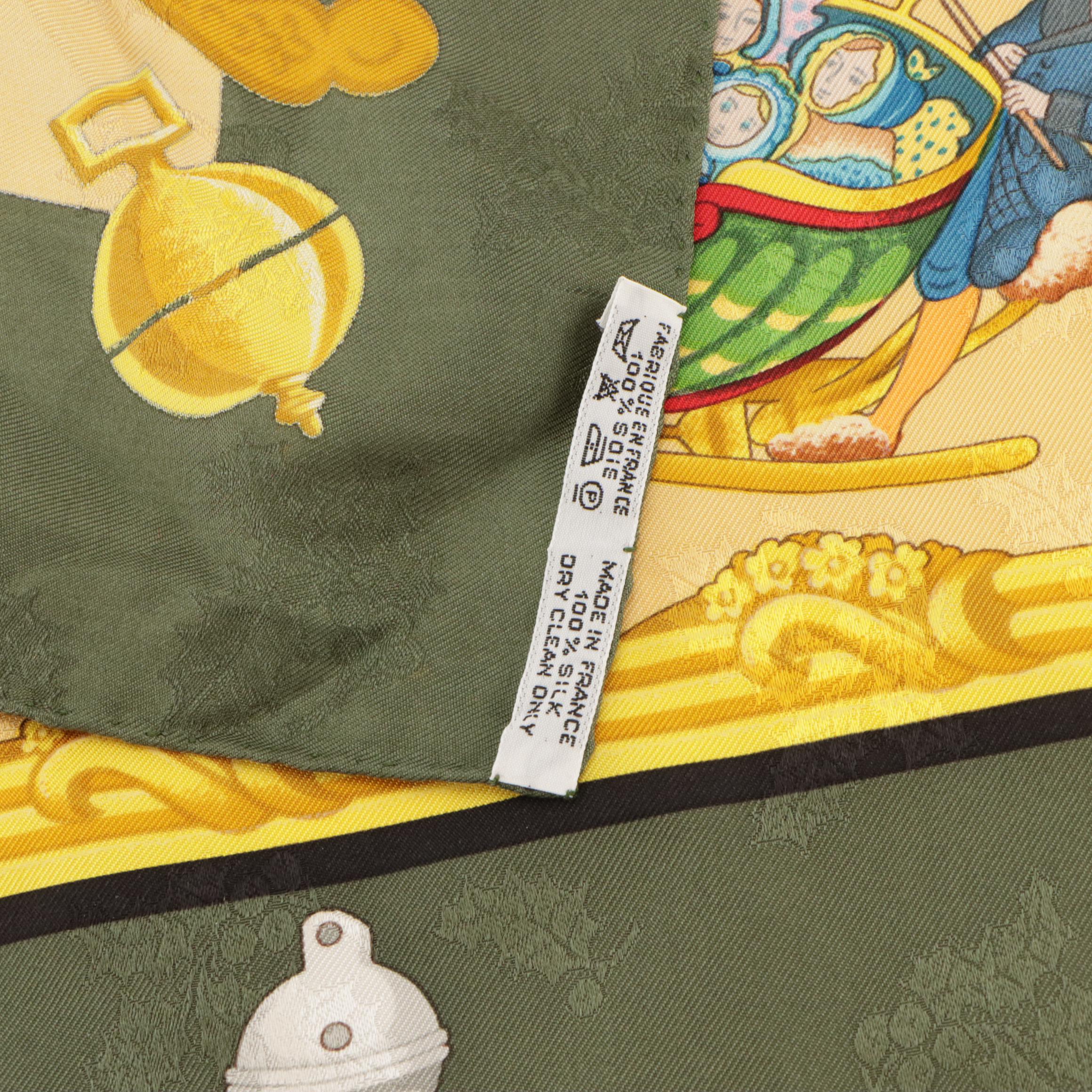 Hermès "Plumes et Grelots" Scarf 90 in Holly Silk Jacquard