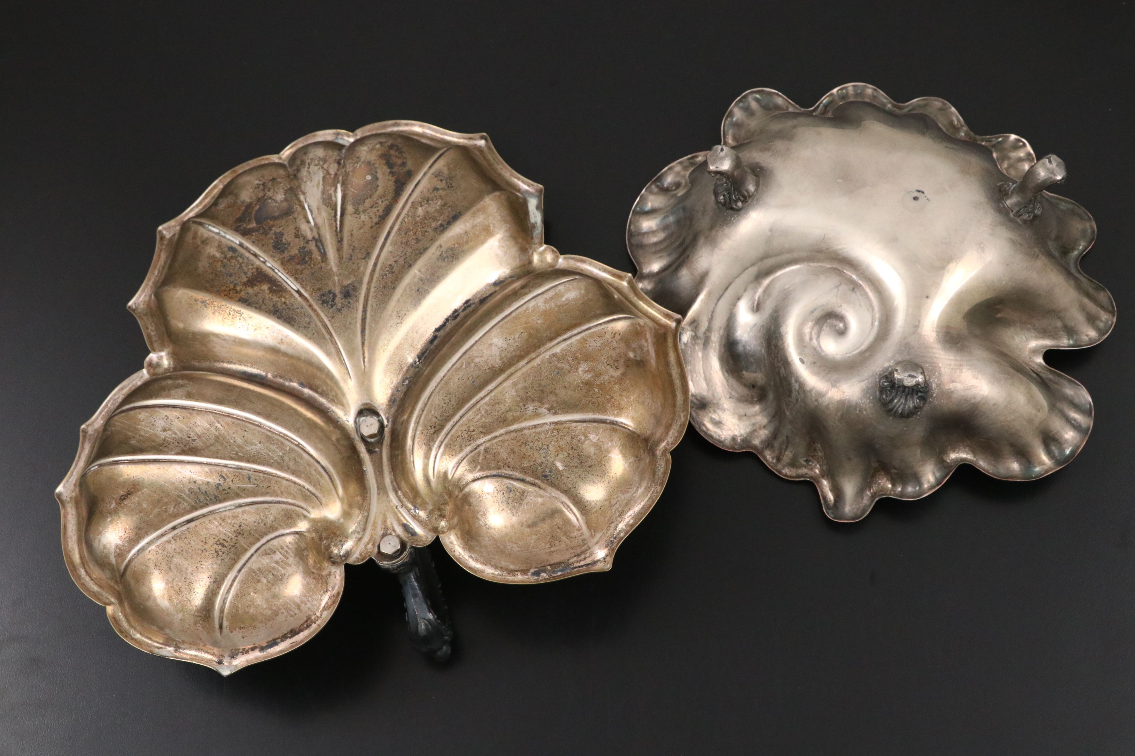 Vintage Silver Plate Leaf and Shell Shaped Dishes