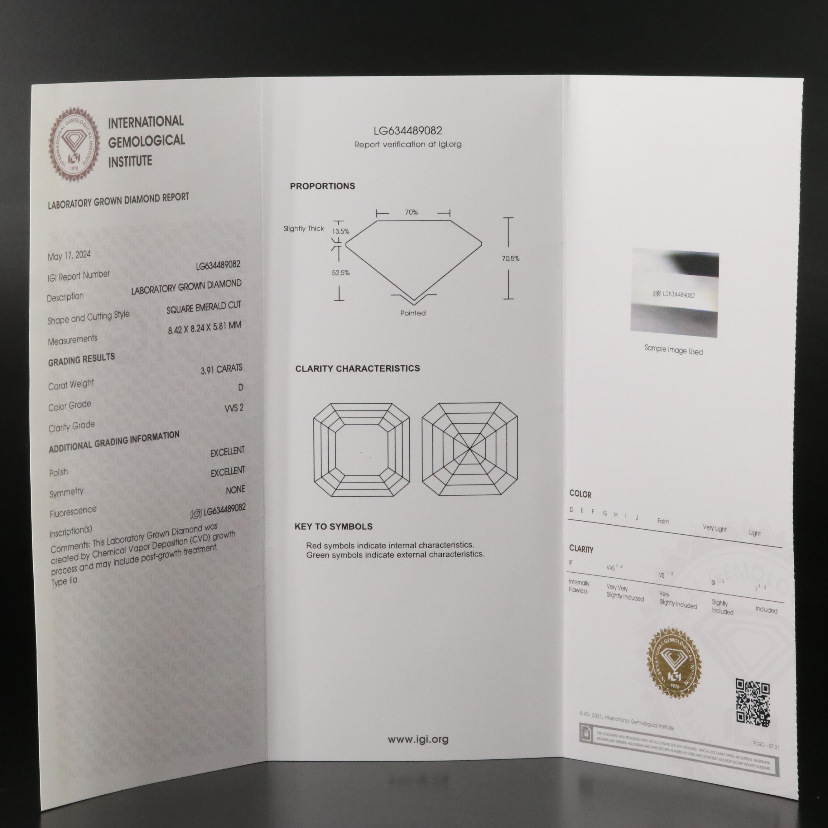 18K 3.91 CT Lab Grown Diamond Solitaire Ring with IGI Report