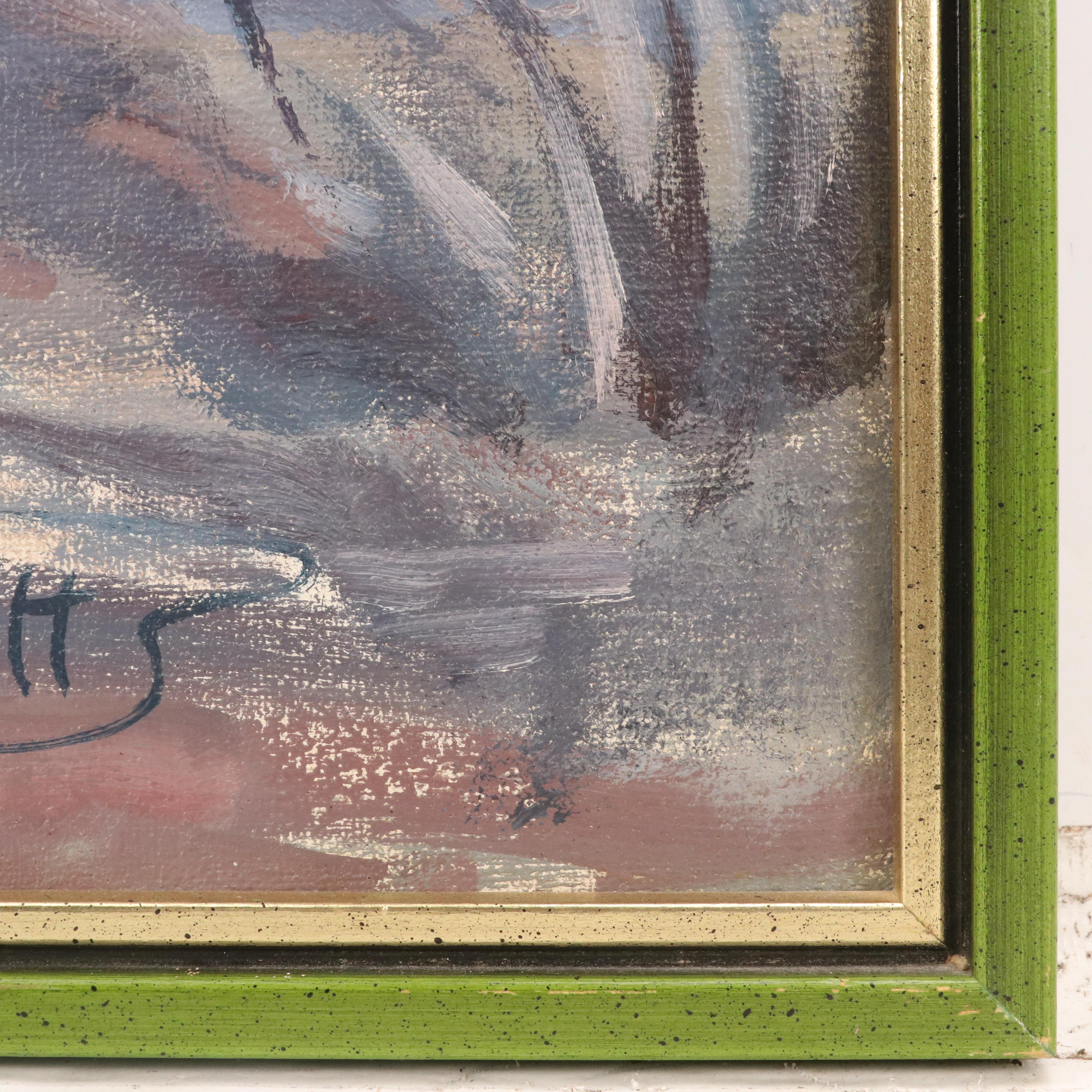 A. Kelly Pruitt Deserted Coastal Landscape Oil Painting, 1975