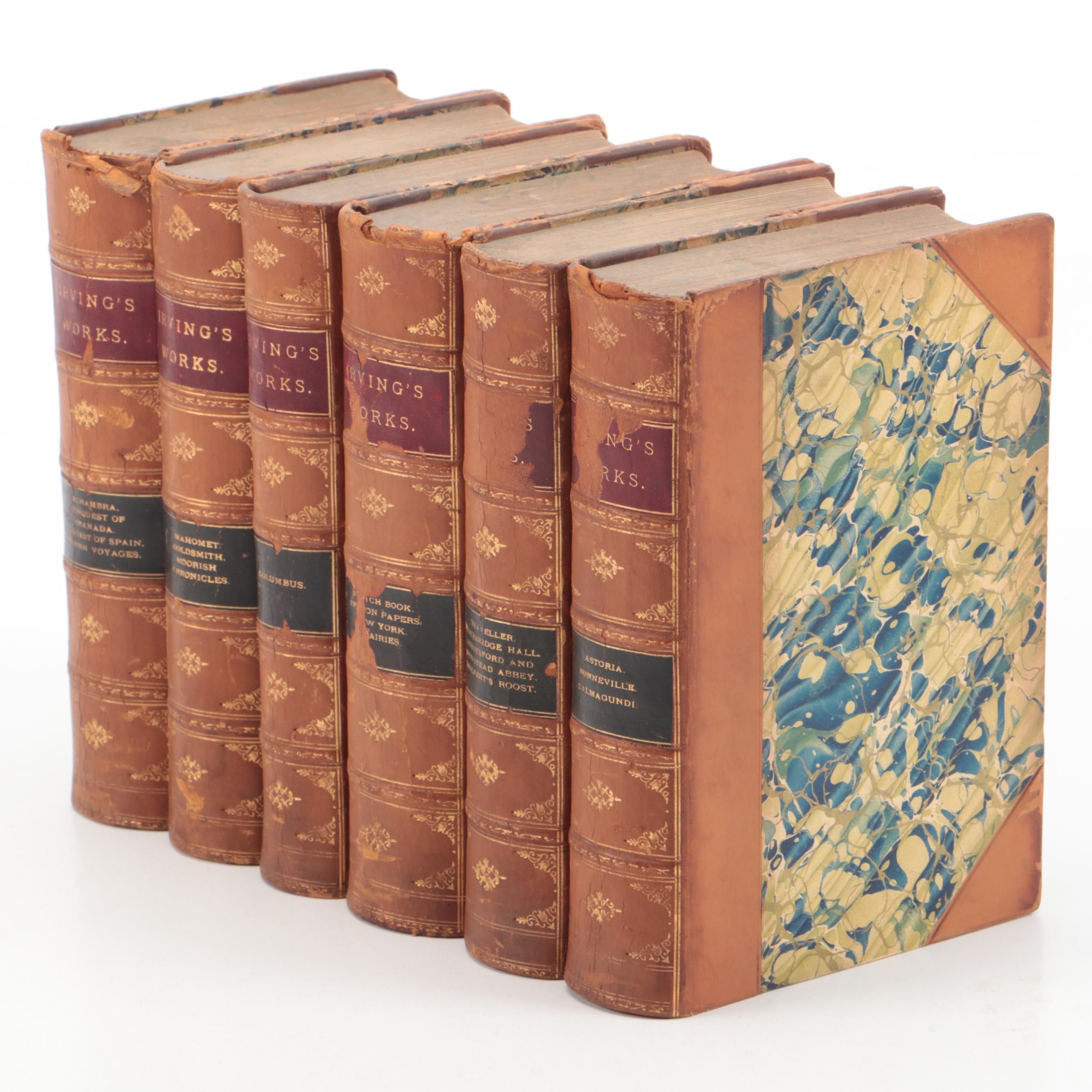 Leather Bound "Works of Washington Irving" Six-Volume Set, Late 19th Century
