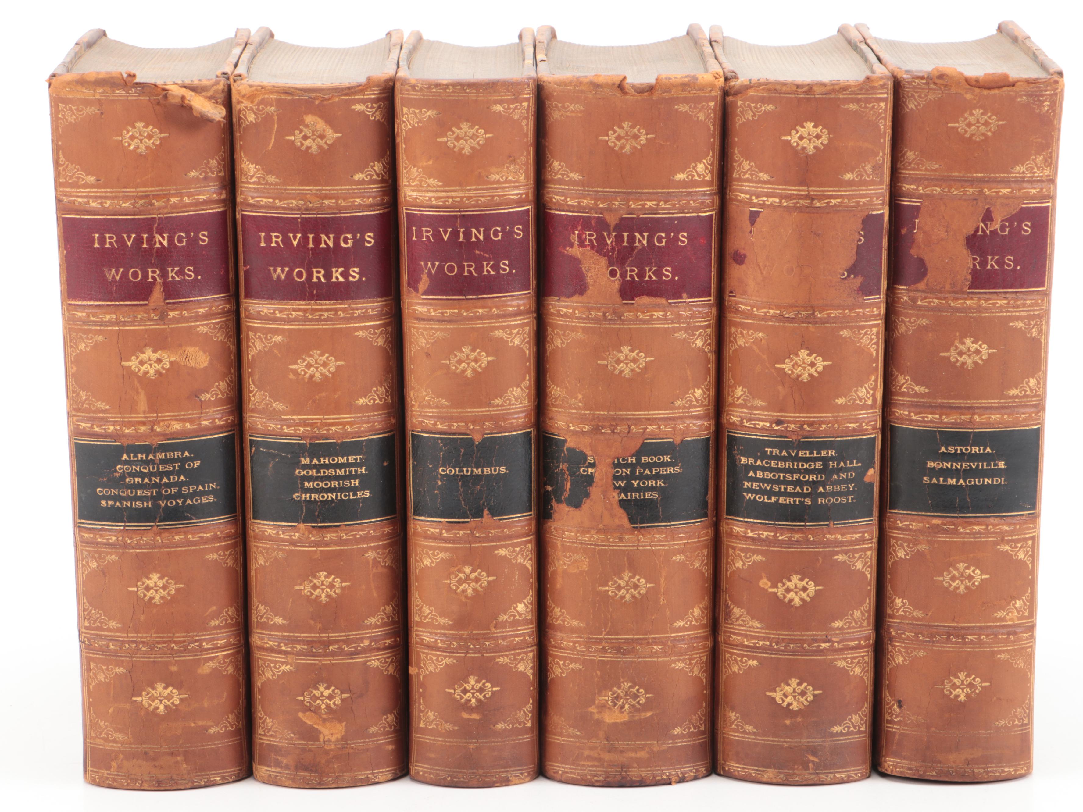 Leather Bound "Works of Washington Irving" Six-Volume Set, Late 19th Century