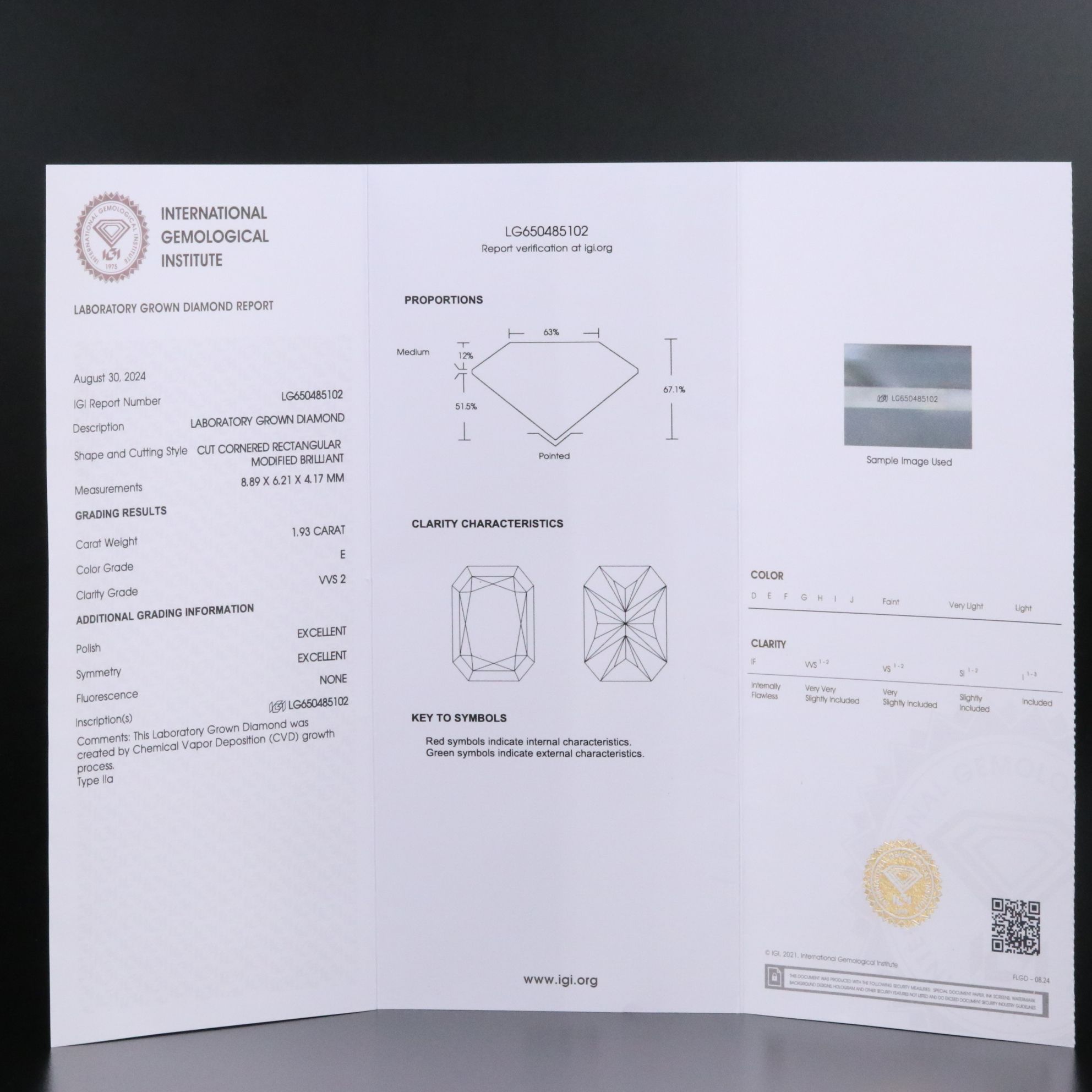 Loose 1.93 CT Lab Grown Diamond with IGI Report