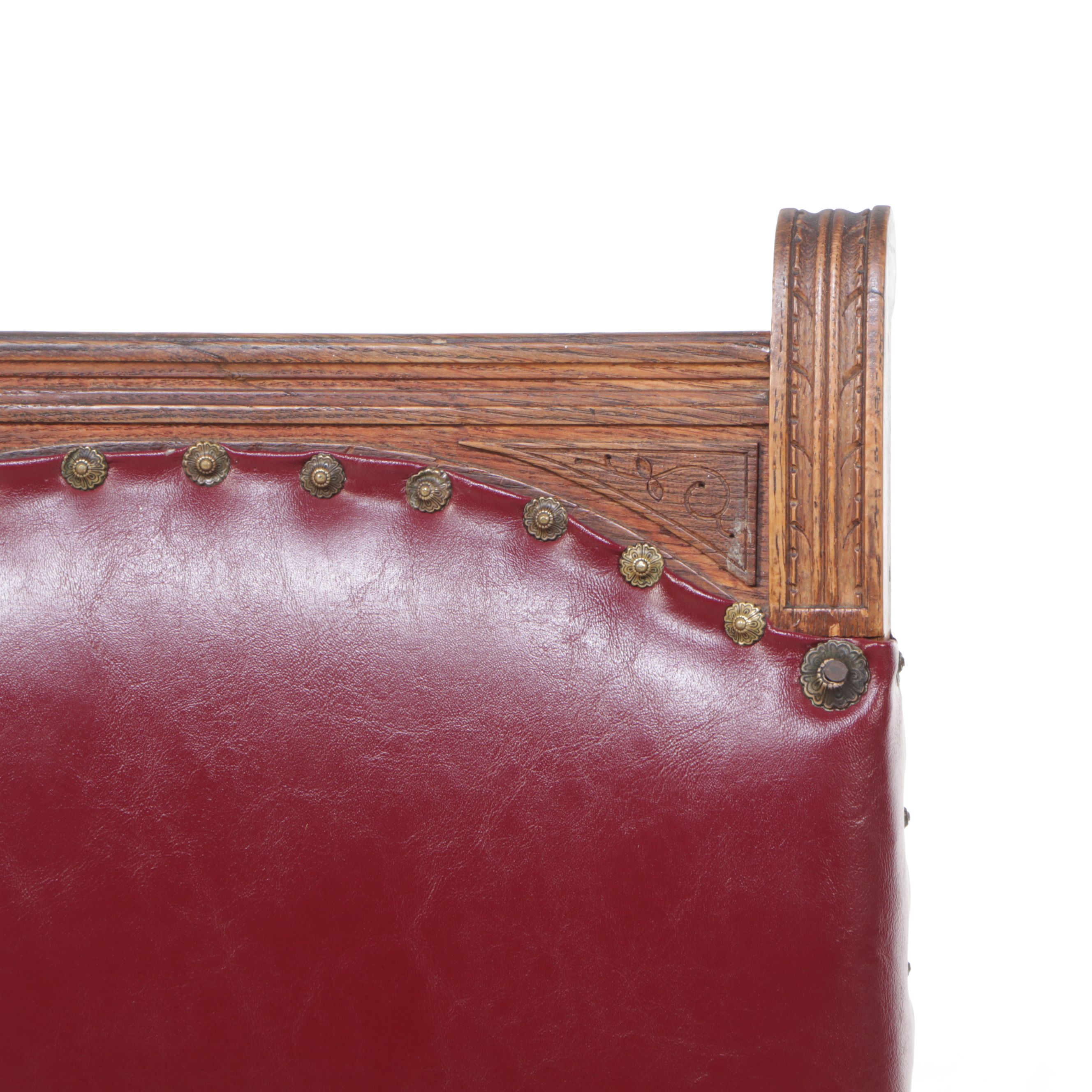 Renaissance Revival Style Faux Leather and Carved Oak Side Chair