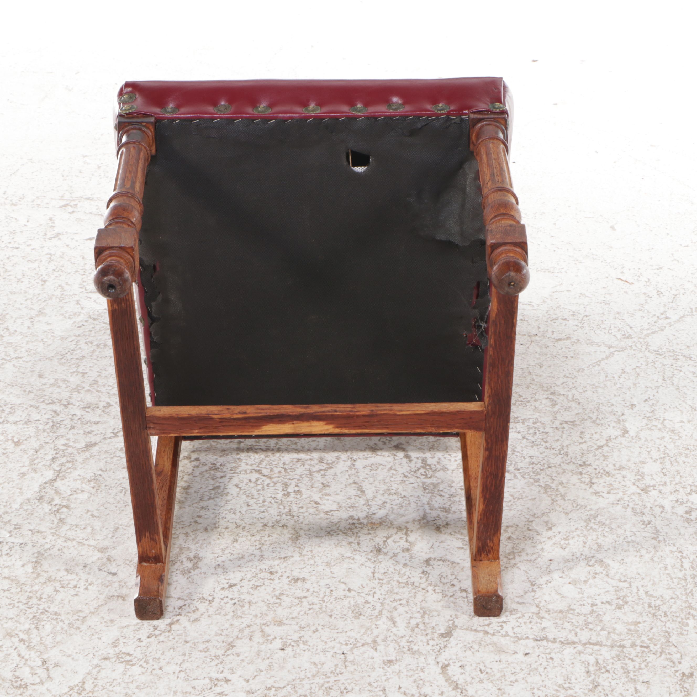 Renaissance Revival Style Faux Leather and Carved Oak Side Chair
