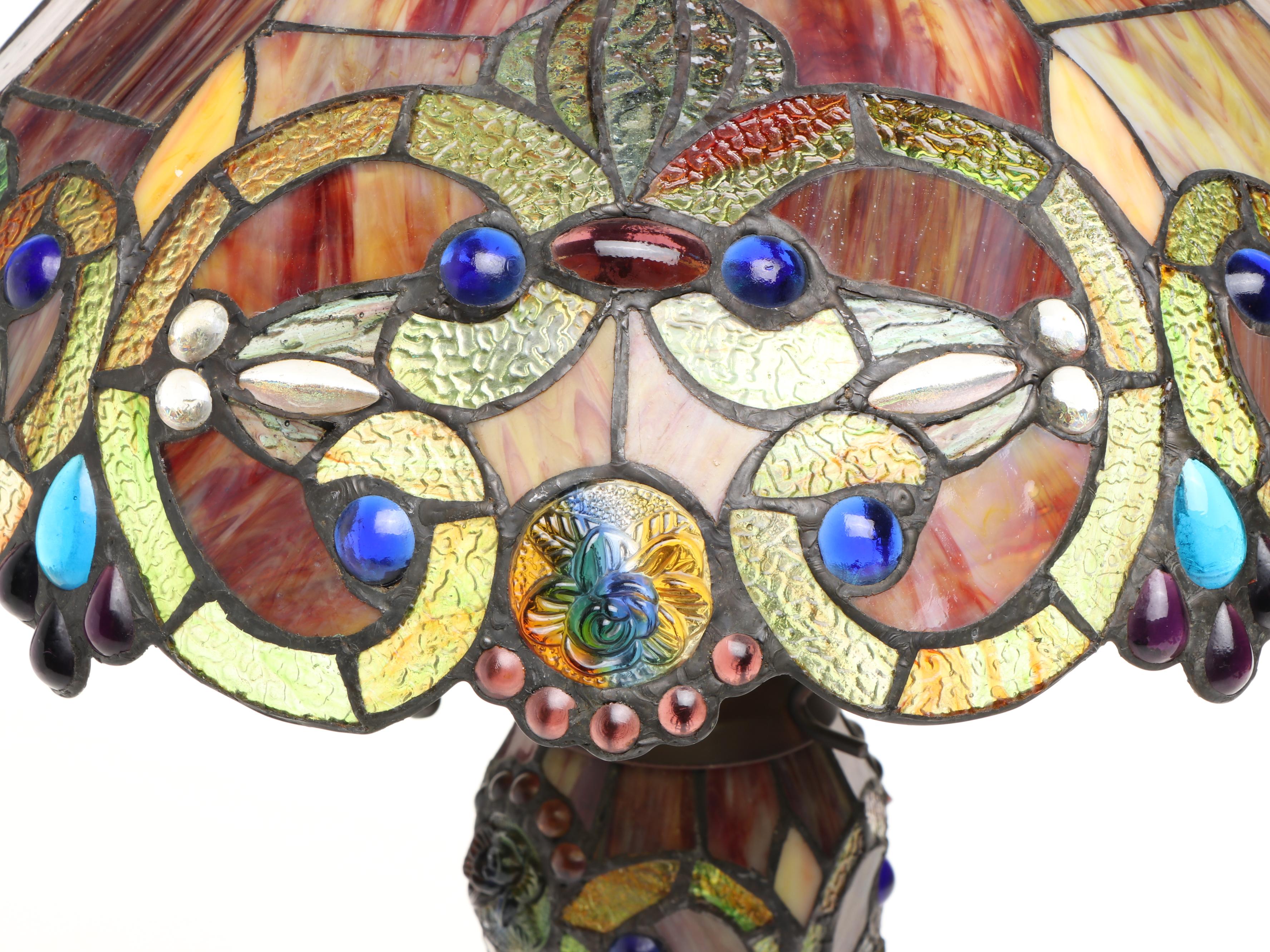 Victorian Style Slag Glass Table Lamp with Matching Shade, 21st C