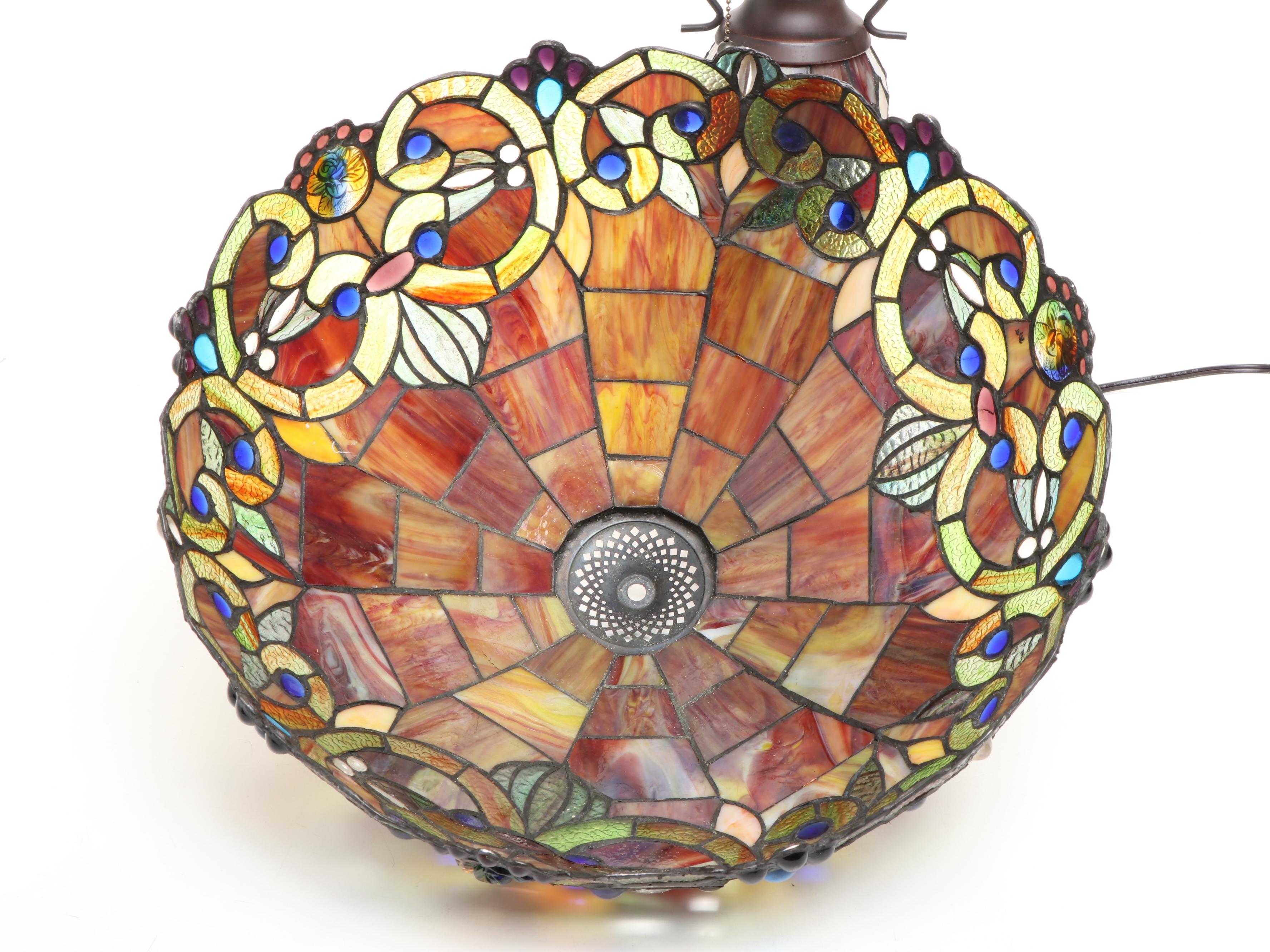 Victorian Style Slag Glass Table Lamp with Matching Shade, 21st C