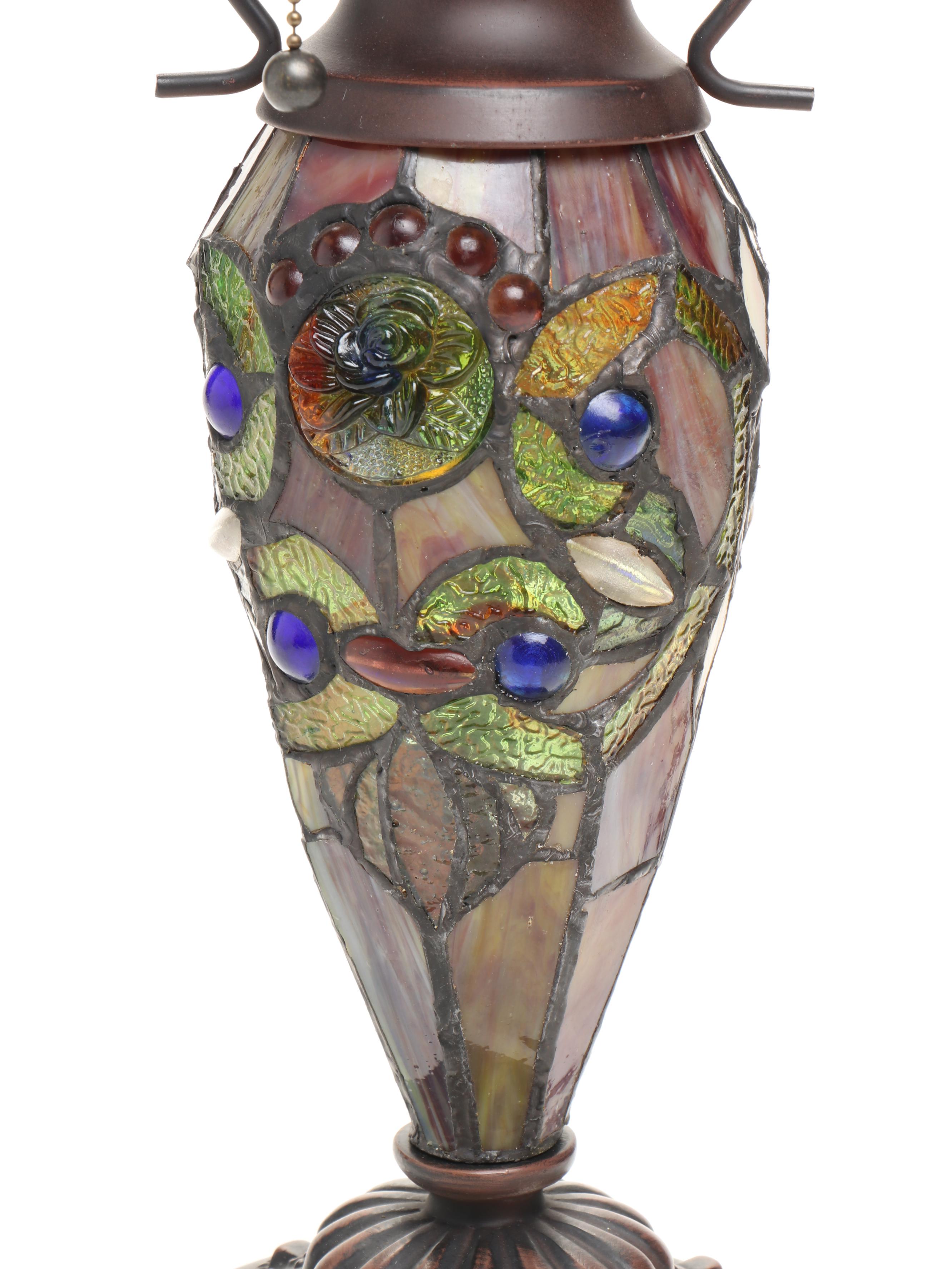 Victorian Style Slag Glass Table Lamp with Matching Shade, 21st C