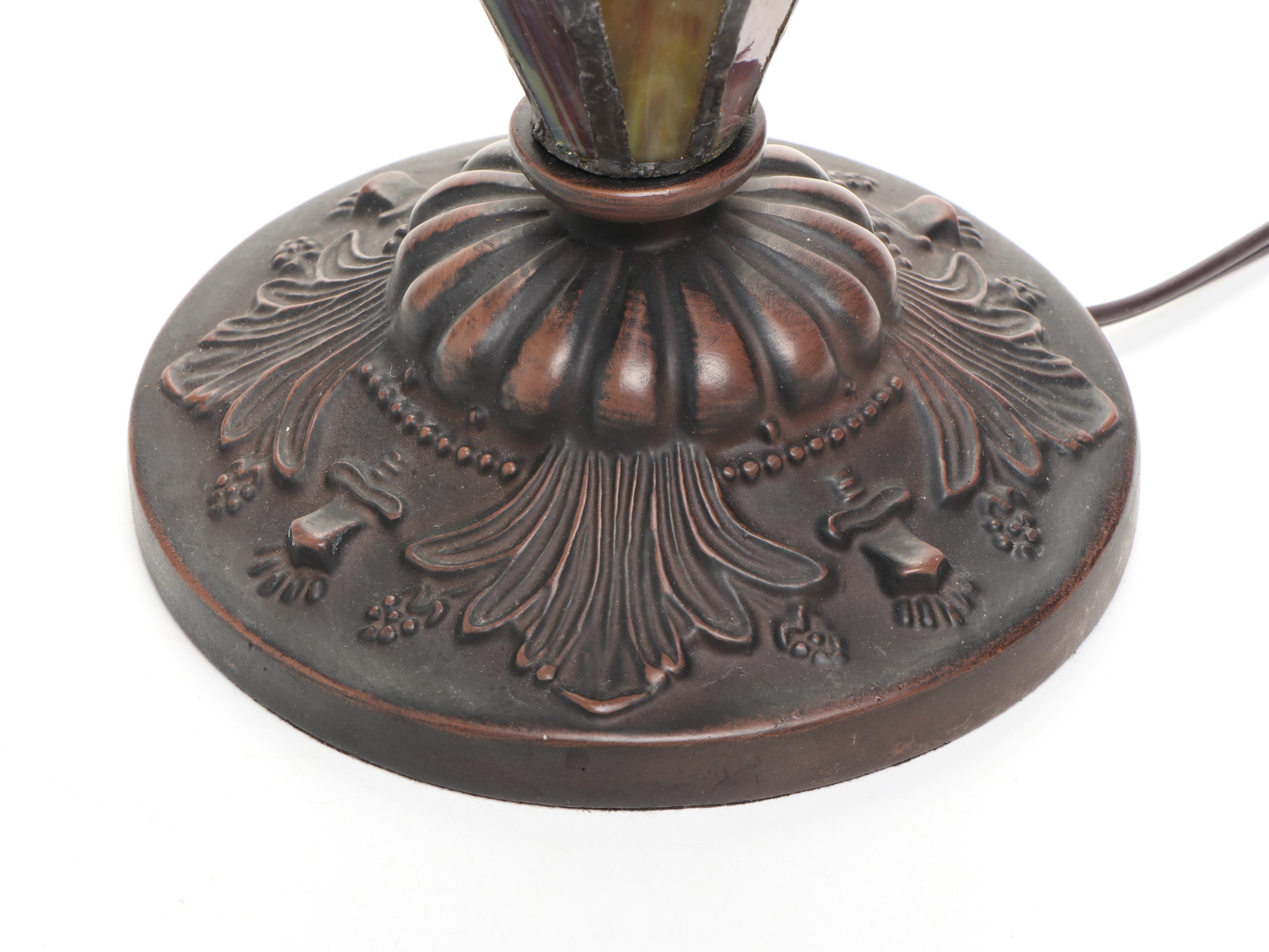 Victorian Style Slag Glass Table Lamp with Matching Shade, 21st C