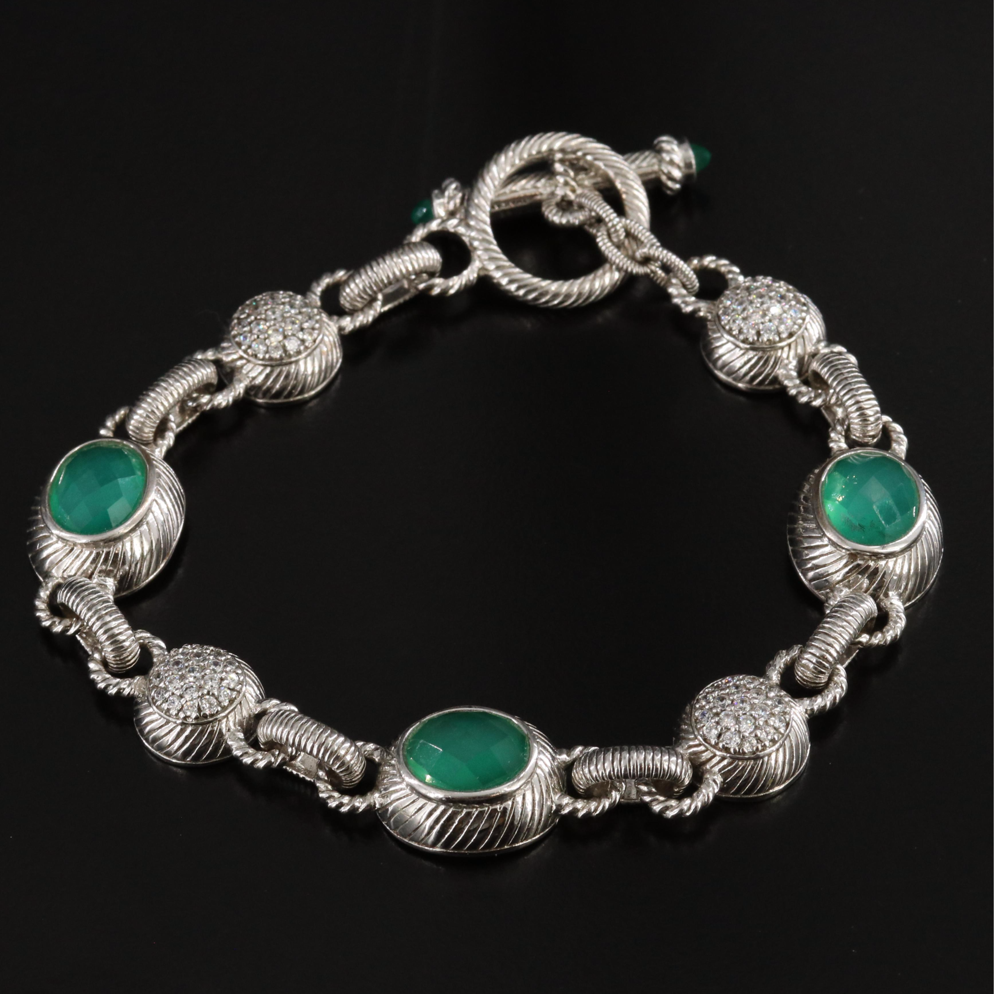 Judith Ripka Sterling CZ and Chalcedony Bracelet and Necklace