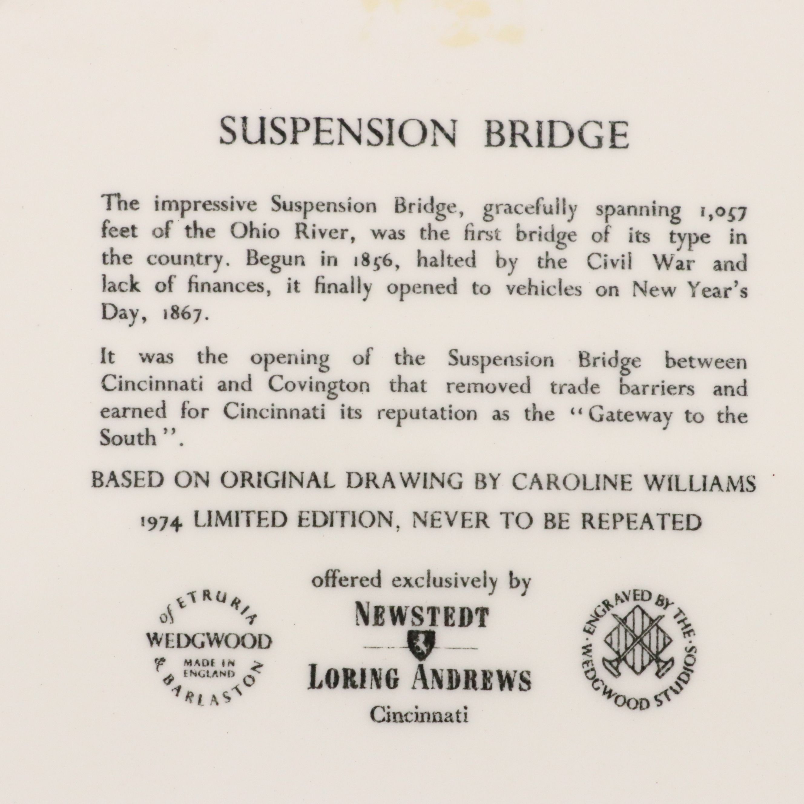 Caroline Williams for Wedgwood "Suspension Bridge" Limited Edition Plate