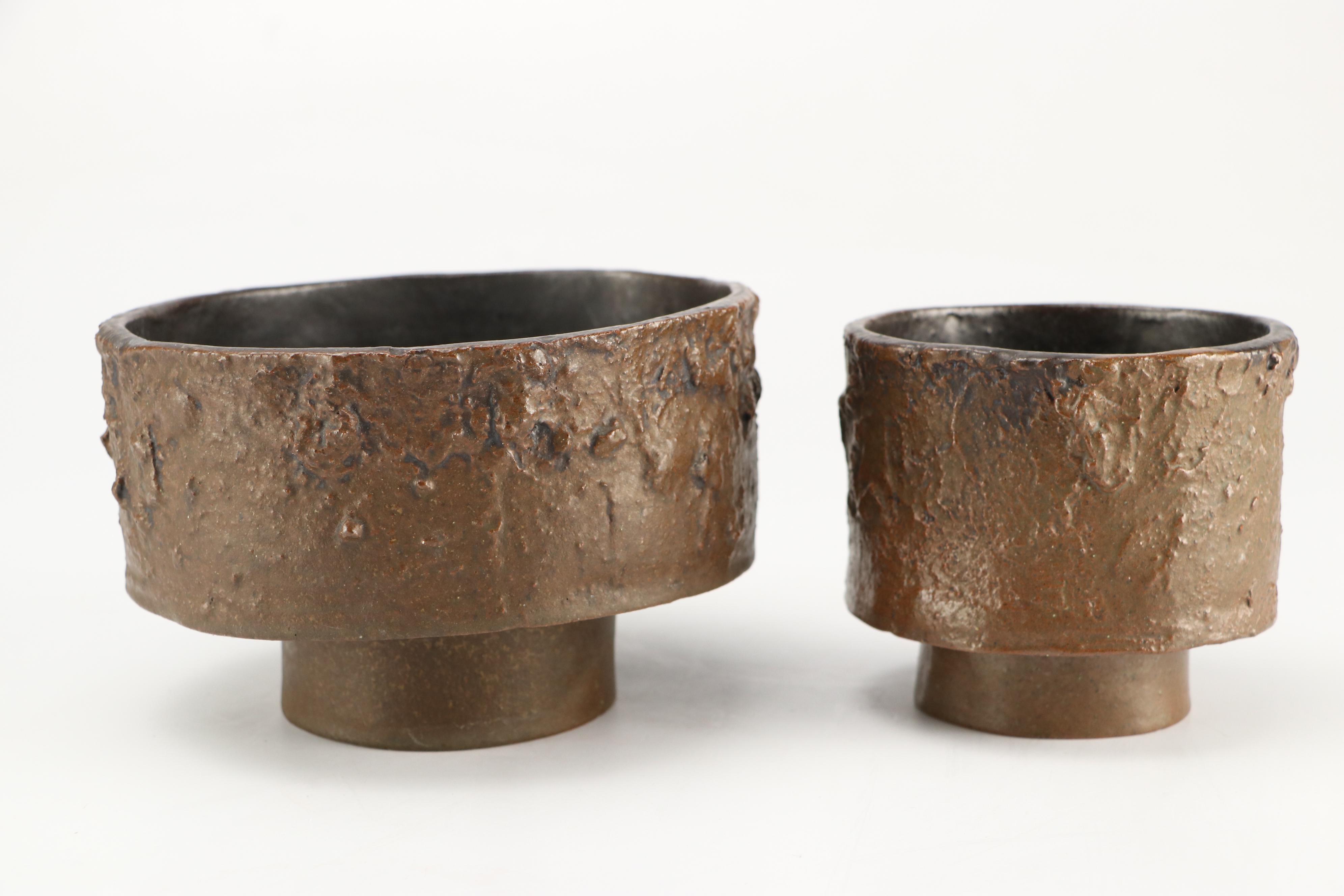 Studio Pottery Salt-Glazed Stoneware Bowls and Vase