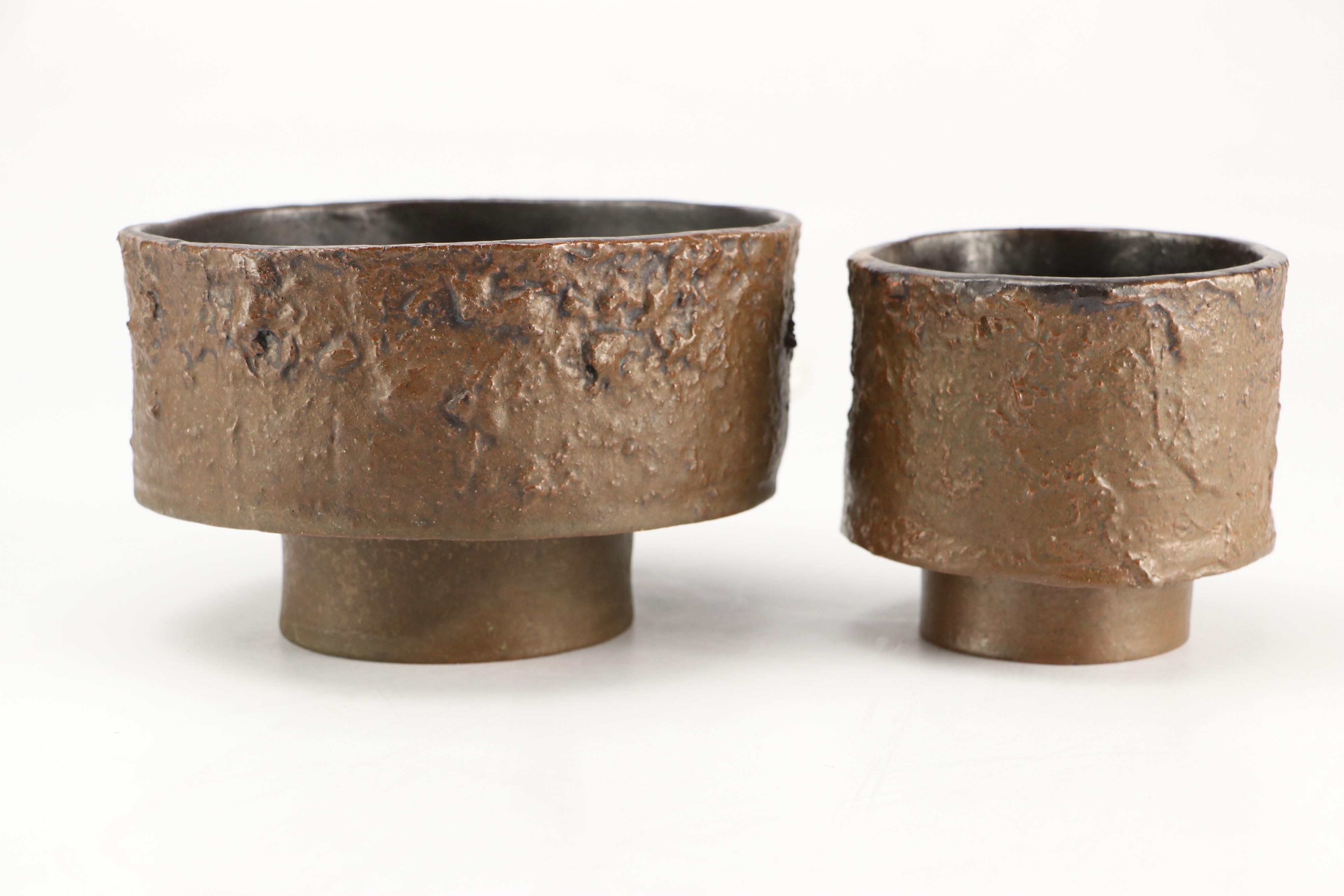 Studio Pottery Salt-Glazed Stoneware Bowls and Vase