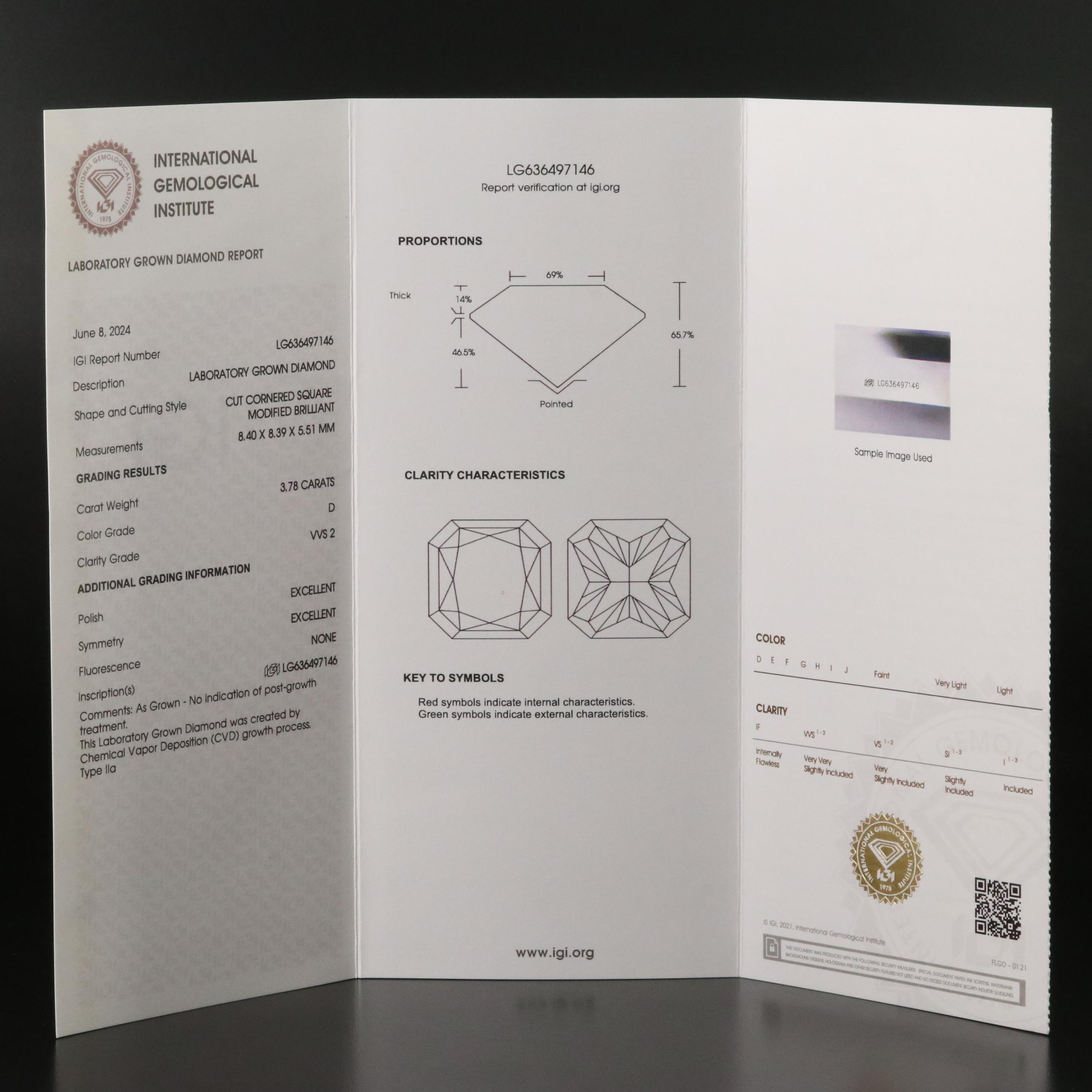 18K 3.78 CT Lab Grown Diamond Solitaire Ring with IGI Report