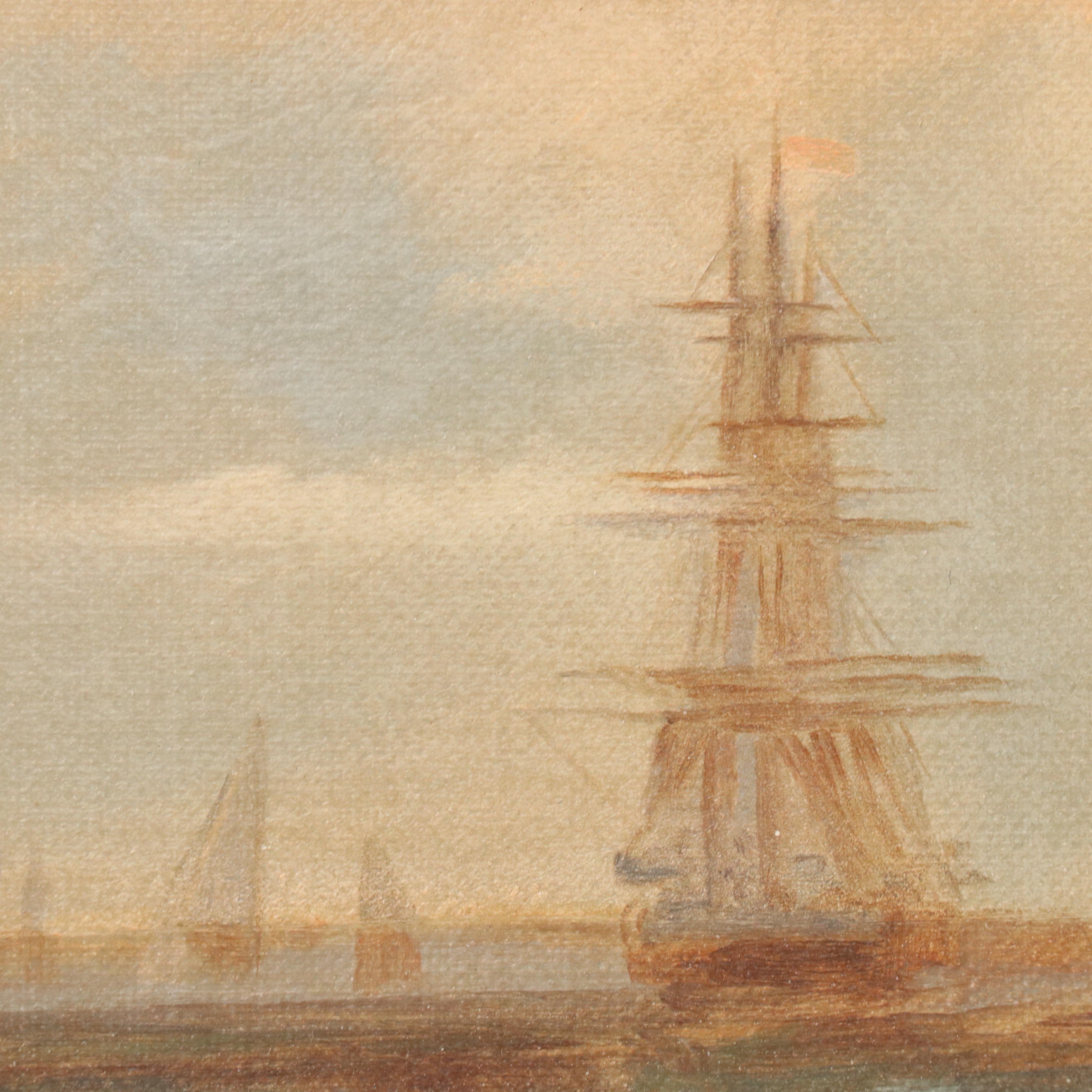 L. D. Harcourt Marine Oil Painting of Sailboats at Sea, 1894