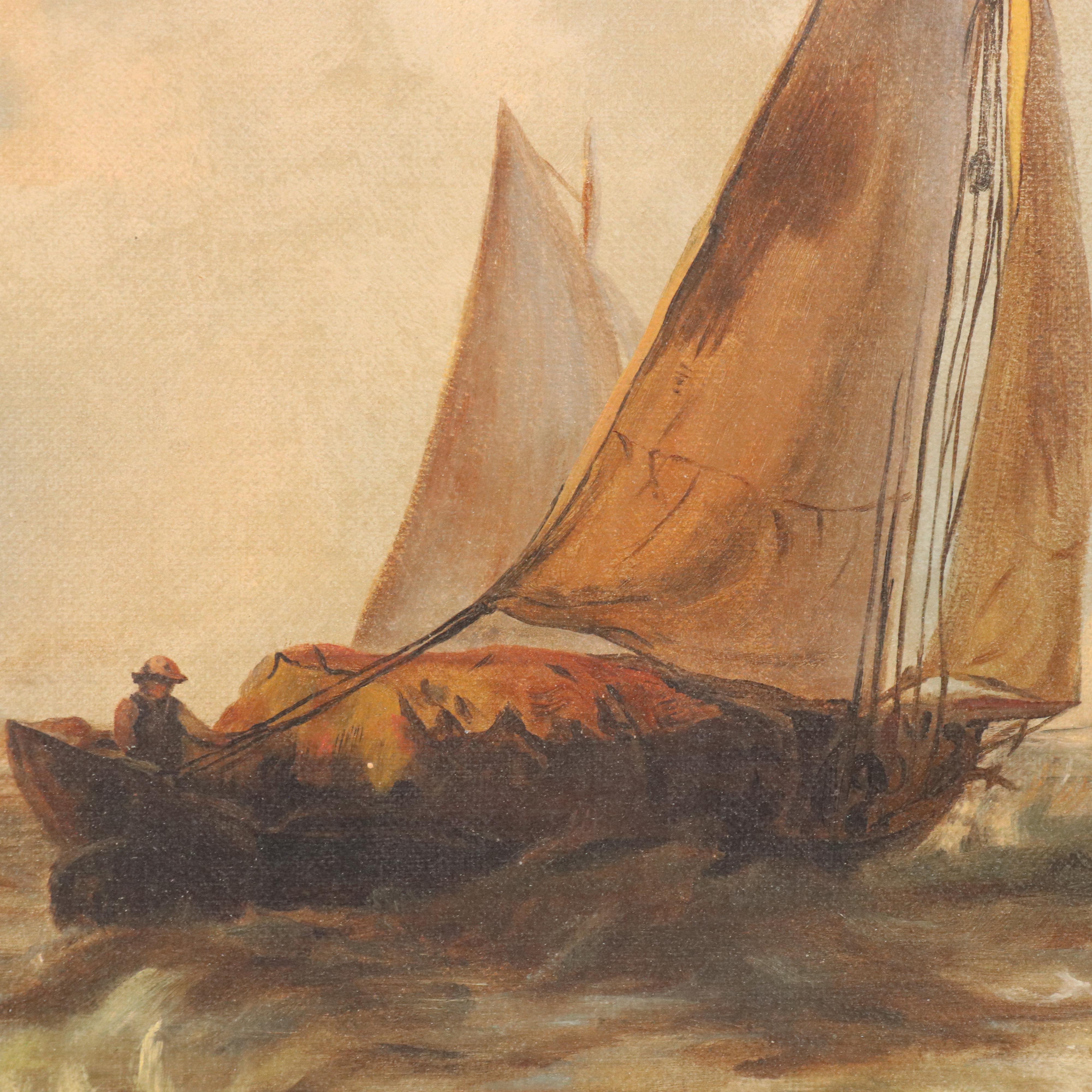 L. D. Harcourt Marine Oil Painting of Sailboats at Sea, 1894