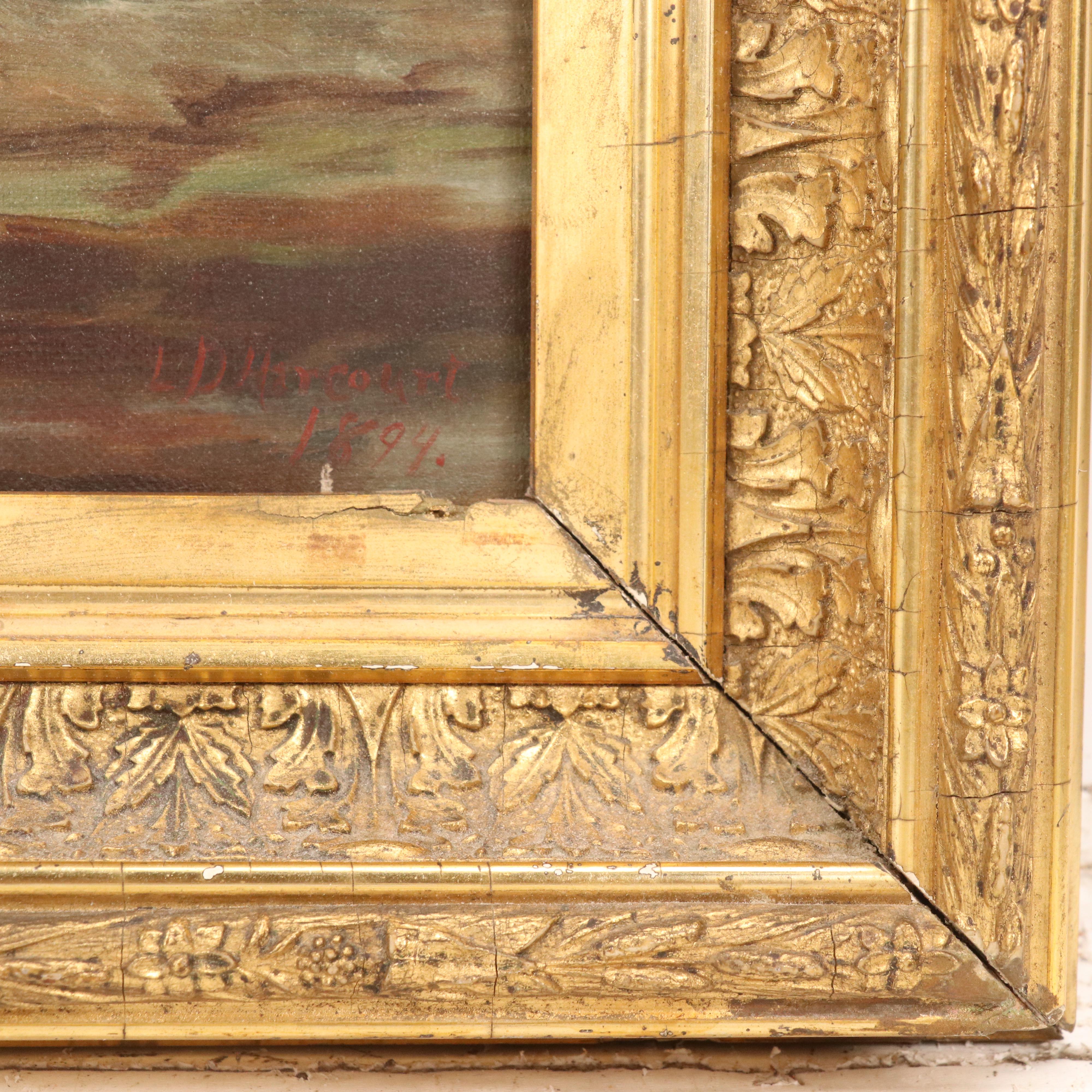 L. D. Harcourt Marine Oil Painting of Sailboats at Sea, 1894