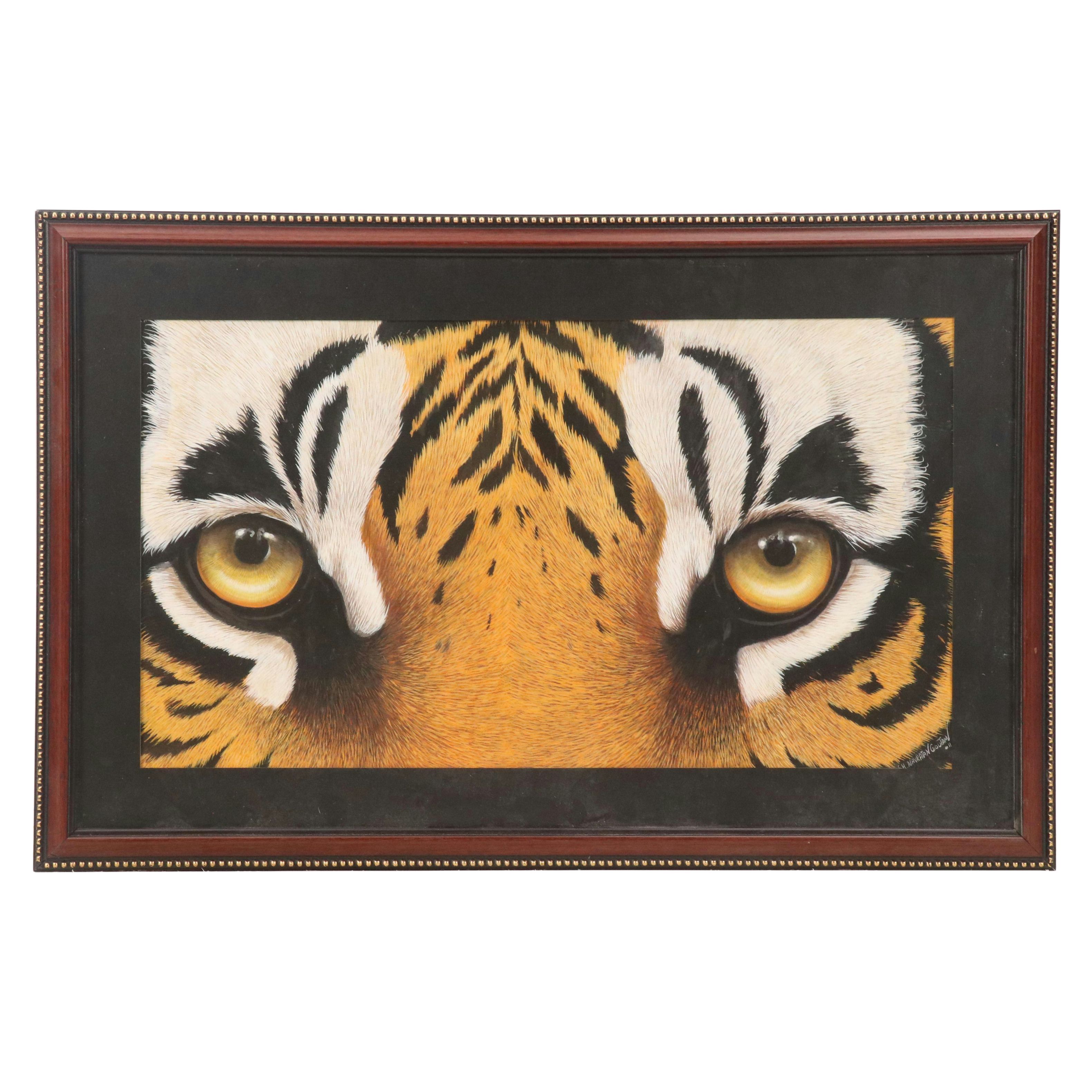 Nilesh Navratan Goutam Gouache Painting of Bengal Tiger Eyes, 2011