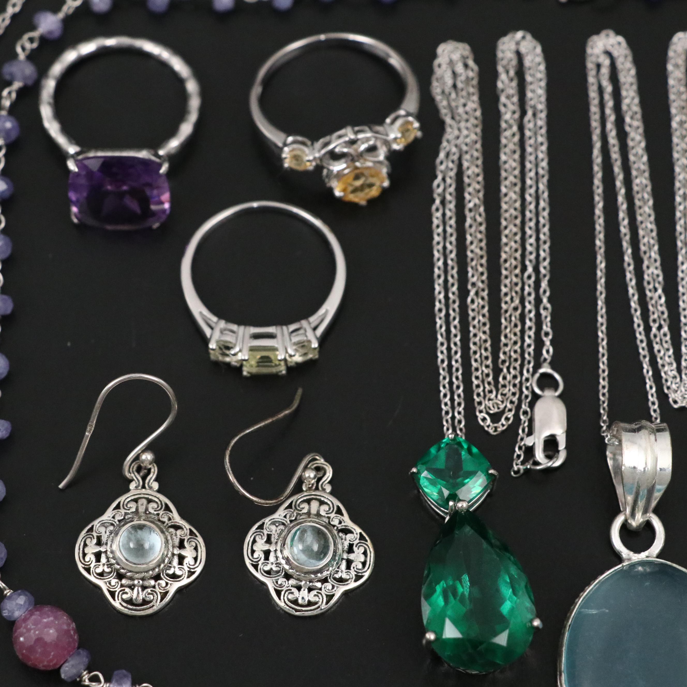 17 Assorted Sterling Silver Bracelets, Earrings, Necklaces, Pendants, and Rings