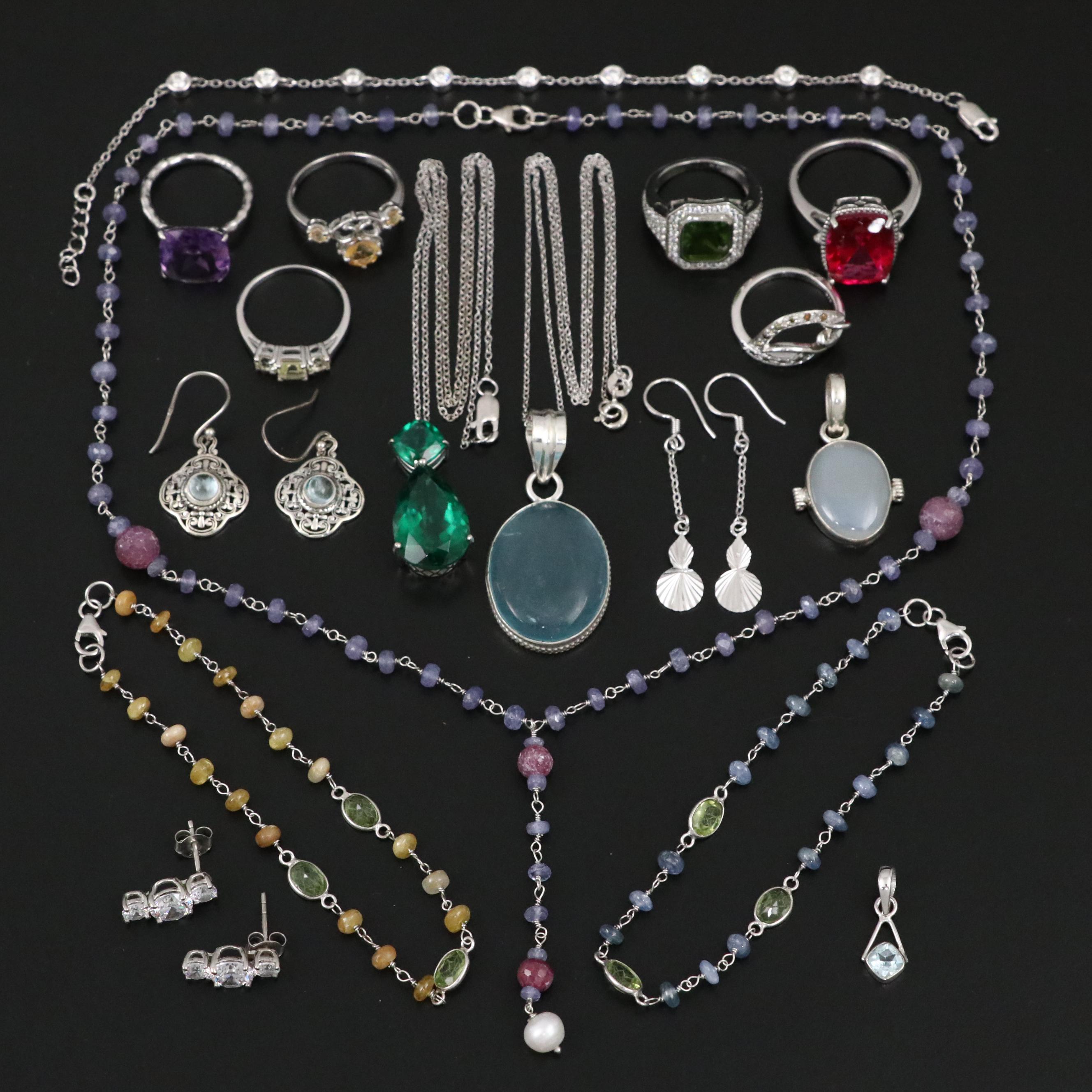 17 Assorted Sterling Silver Bracelets, Earrings, Necklaces, Pendants, and Rings