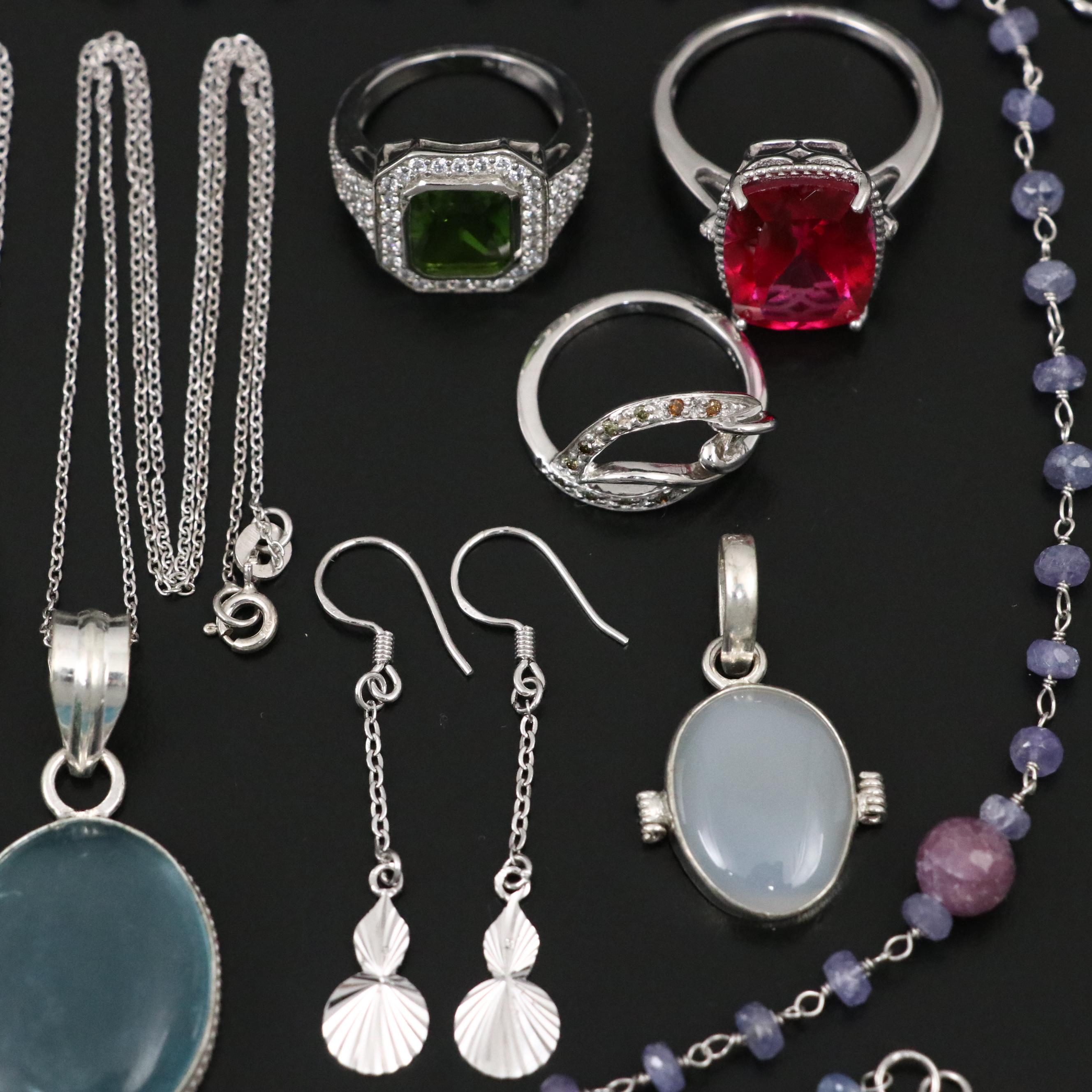 17 Assorted Sterling Silver Bracelets, Earrings, Necklaces, Pendants, and Rings