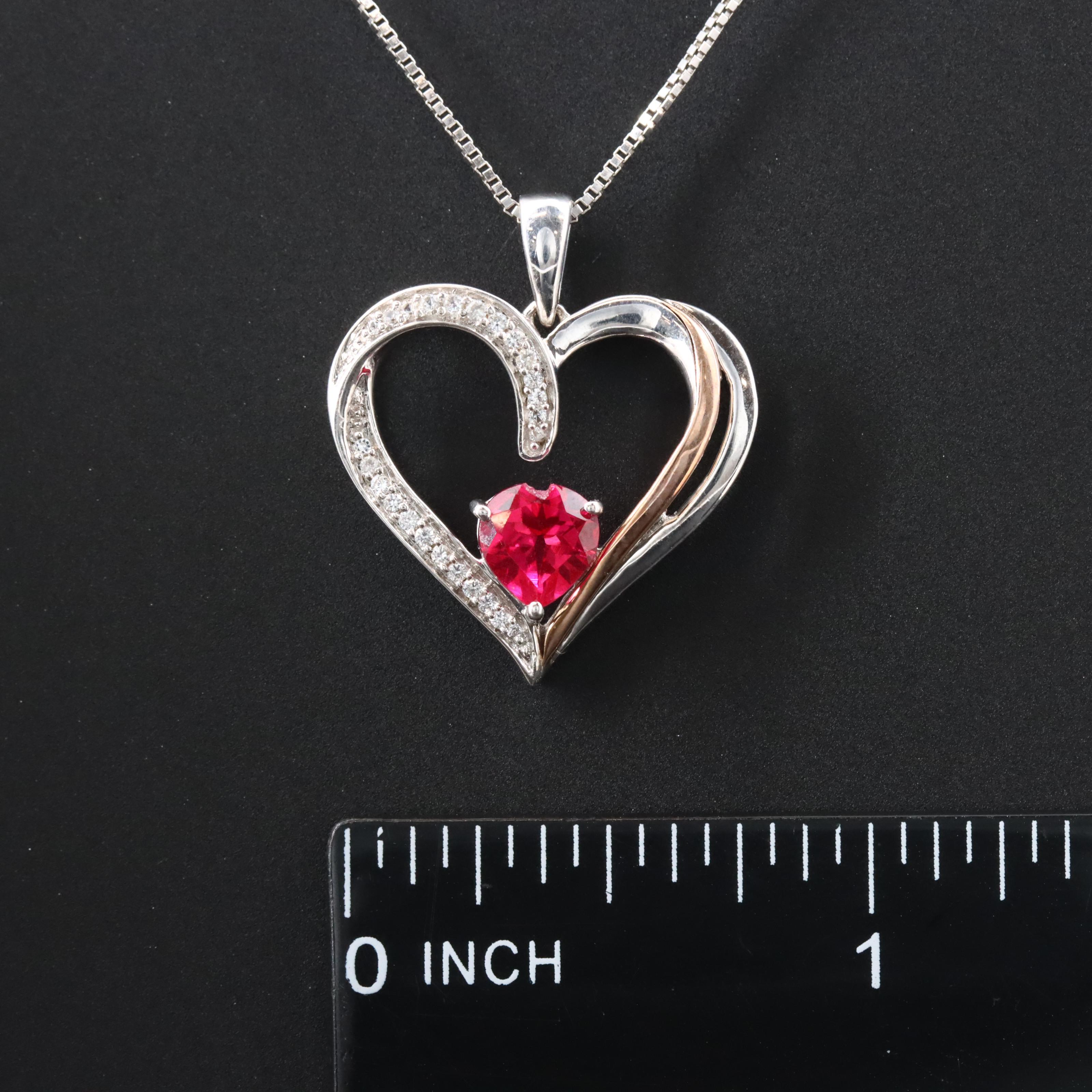 Sterling Ruby and White Sapphire Heart Pendant Necklace